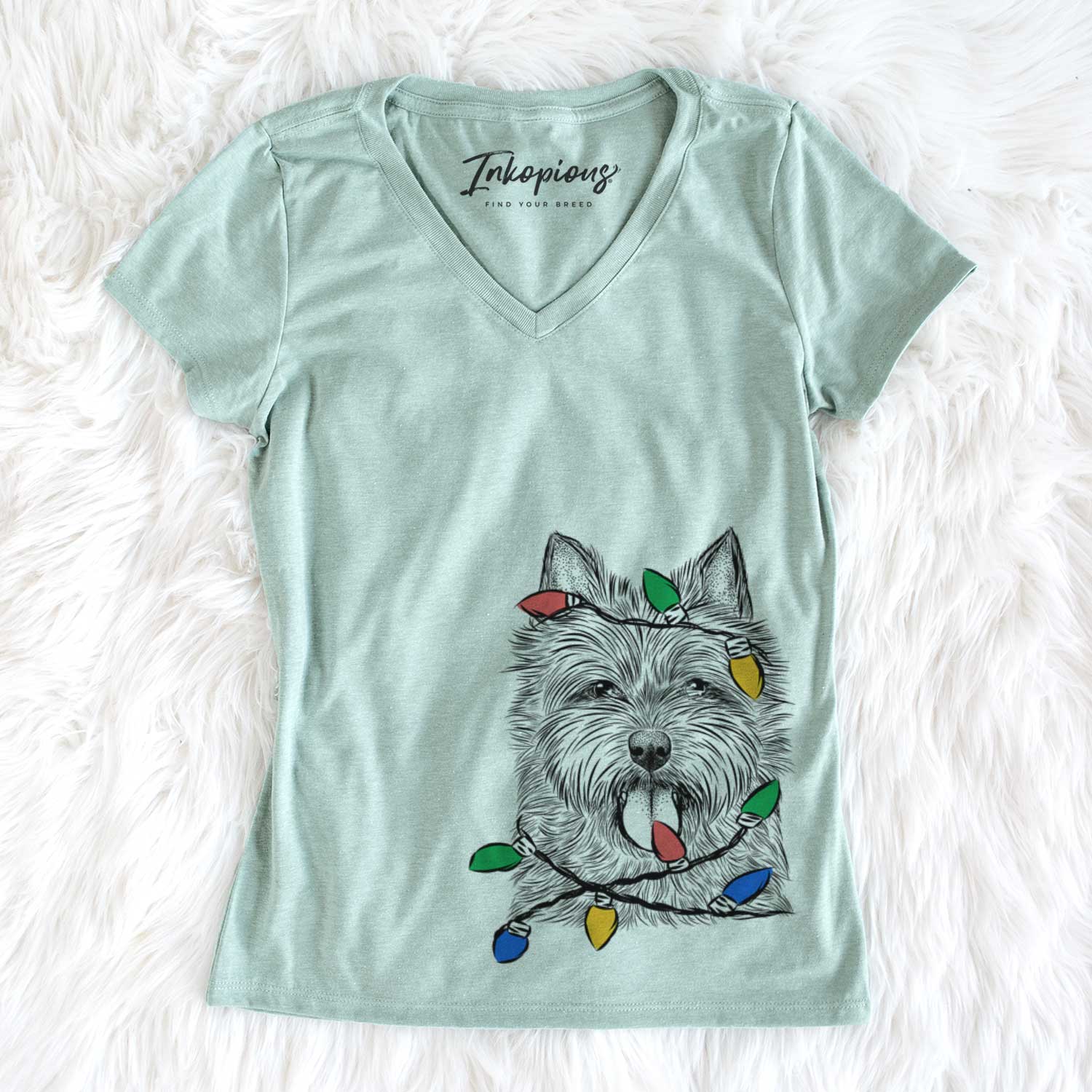 Christmas Lights Alfie the Norwich Terrier - Women's V-neck Shirt
