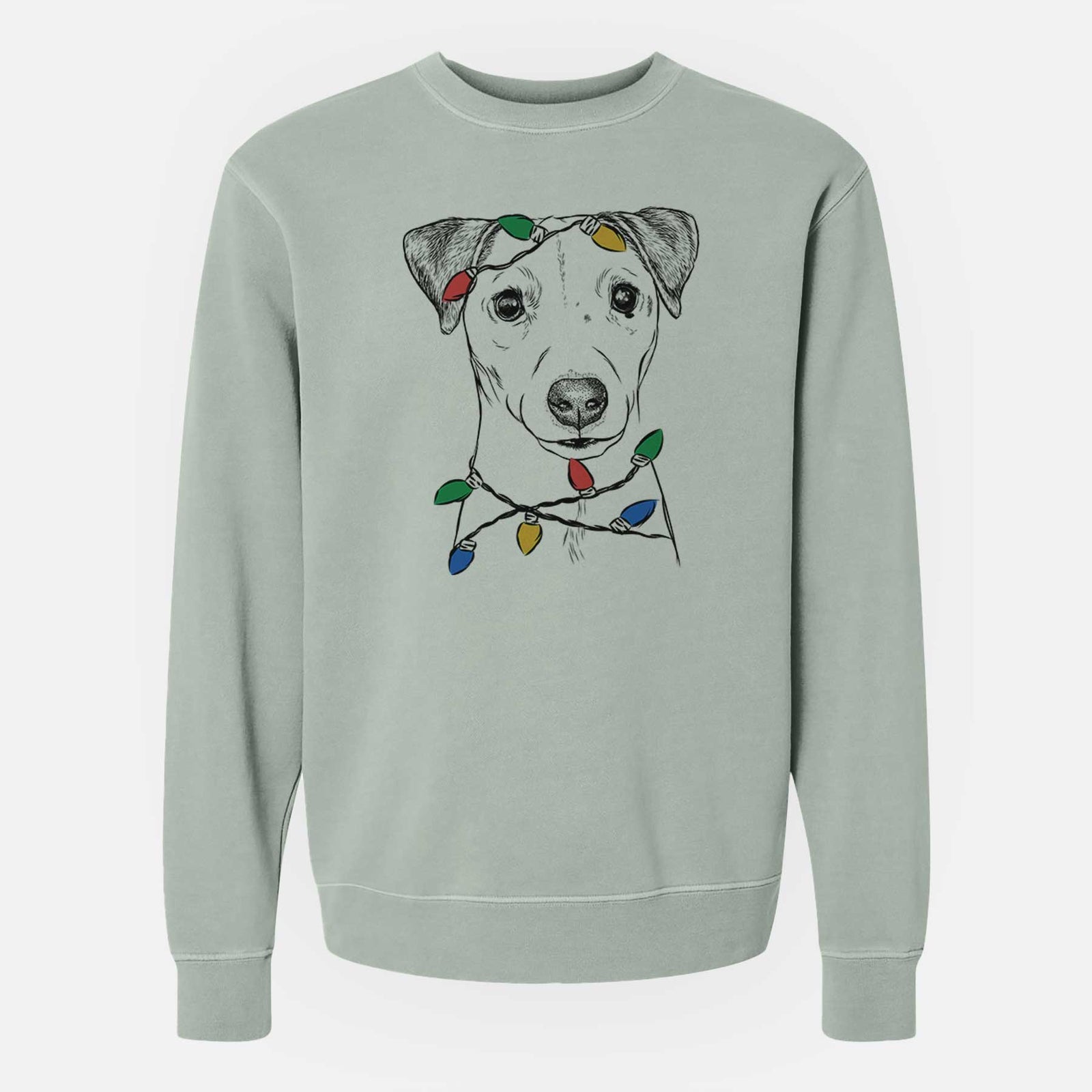 Christmas Lights Ally the Jack Russell Terrier - Unisex Pigment Dyed Crew Sweatshirt