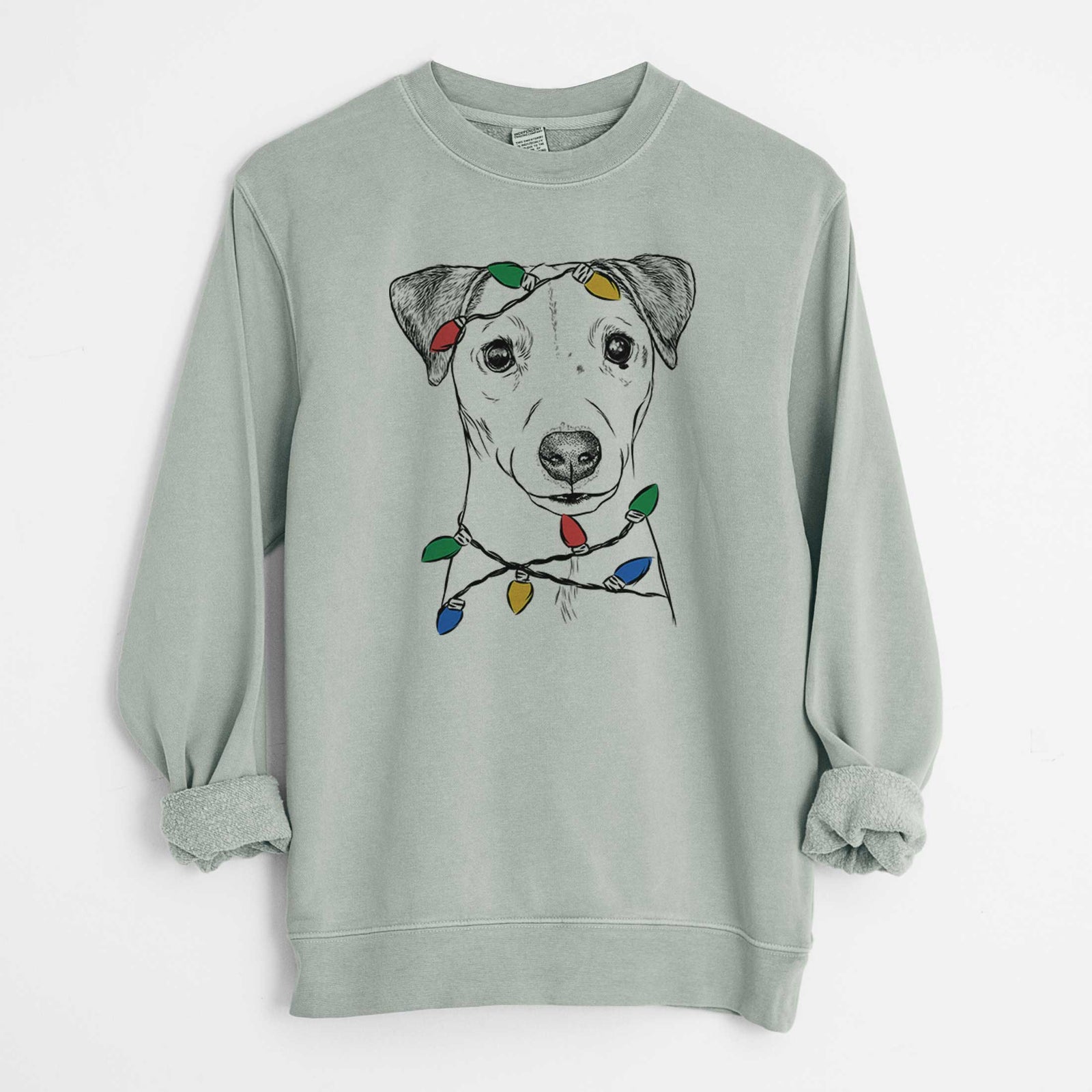 Christmas Lights Ally the Jack Russell Terrier - Unisex Pigment Dyed Crew Sweatshirt