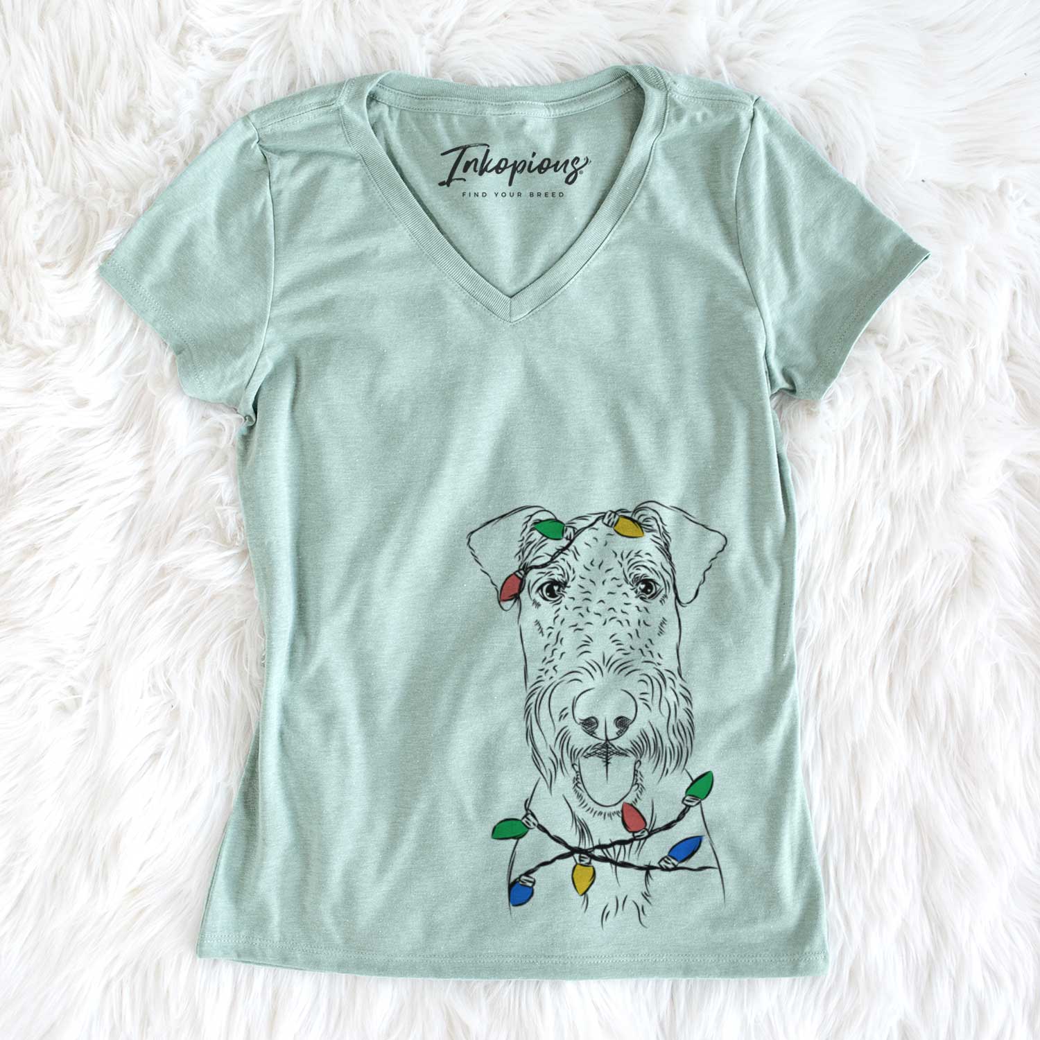 Christmas Lights Andy the Airedale Terrier - Women's V-neck Shirt