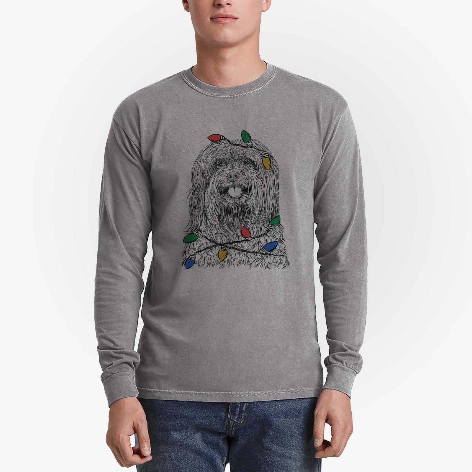 Christmas Lights Annie the Mixed Breed - Heavyweight 100% Cotton Long Sleeve