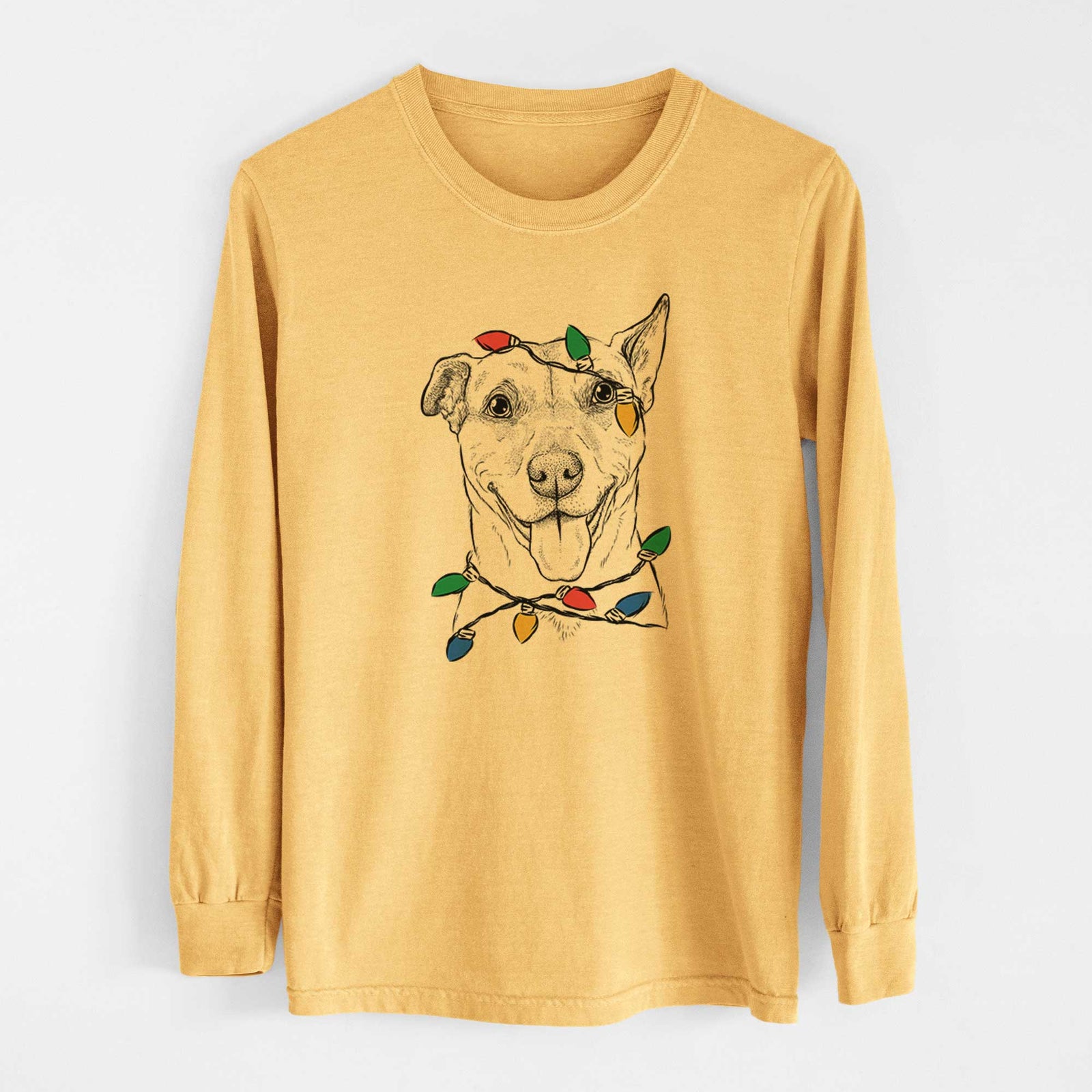 Christmas Lights Annie Belle the Pitbull Mix - Heavyweight 100% Cotton Long Sleeve
