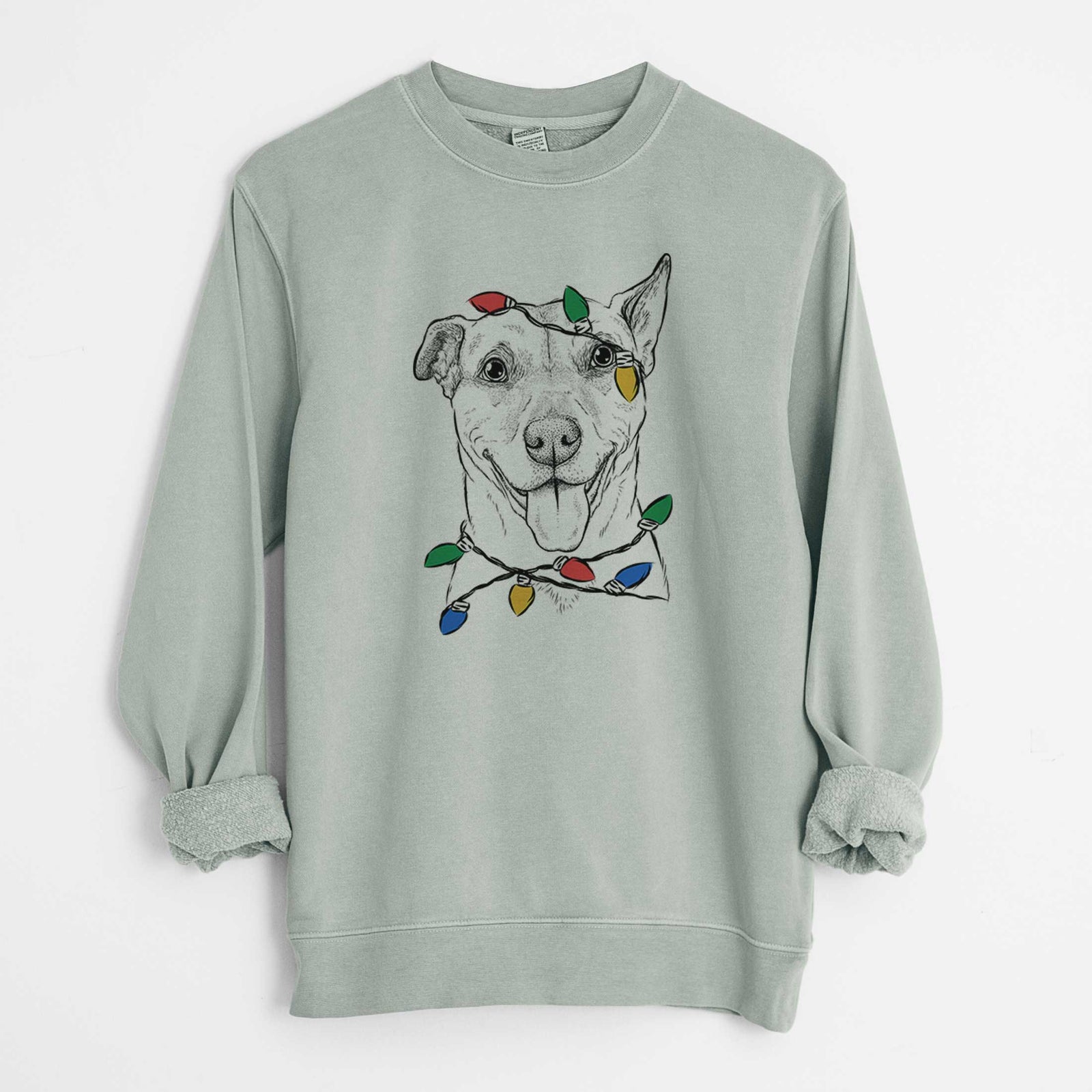 Christmas Lights Annie Belle the Pitbull Mix - Unisex Pigment Dyed Crew Sweatshirt