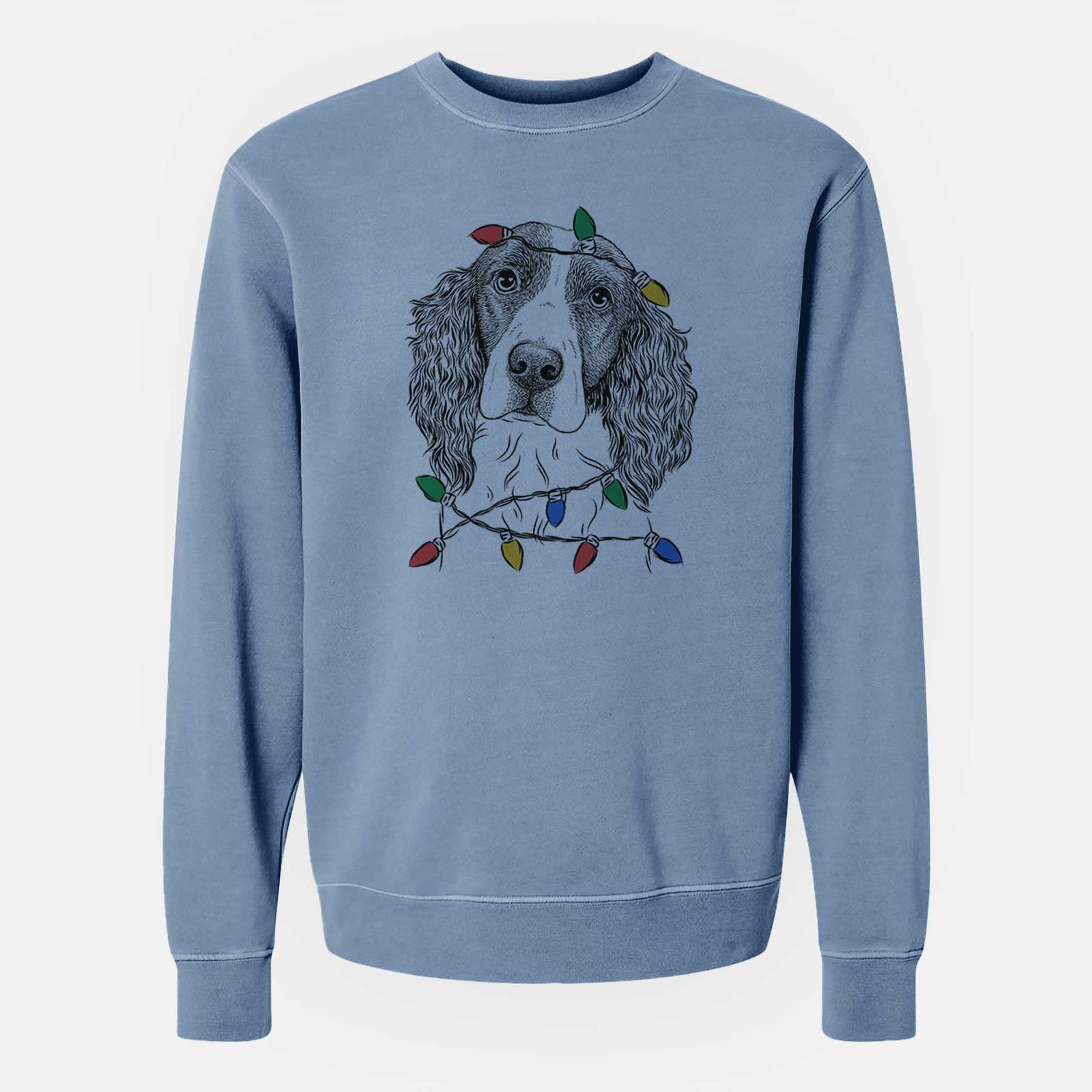 Christmas Lights Annie the English Springer Spaniel - Unisex Pigment Dyed Crew Sweatshirt
