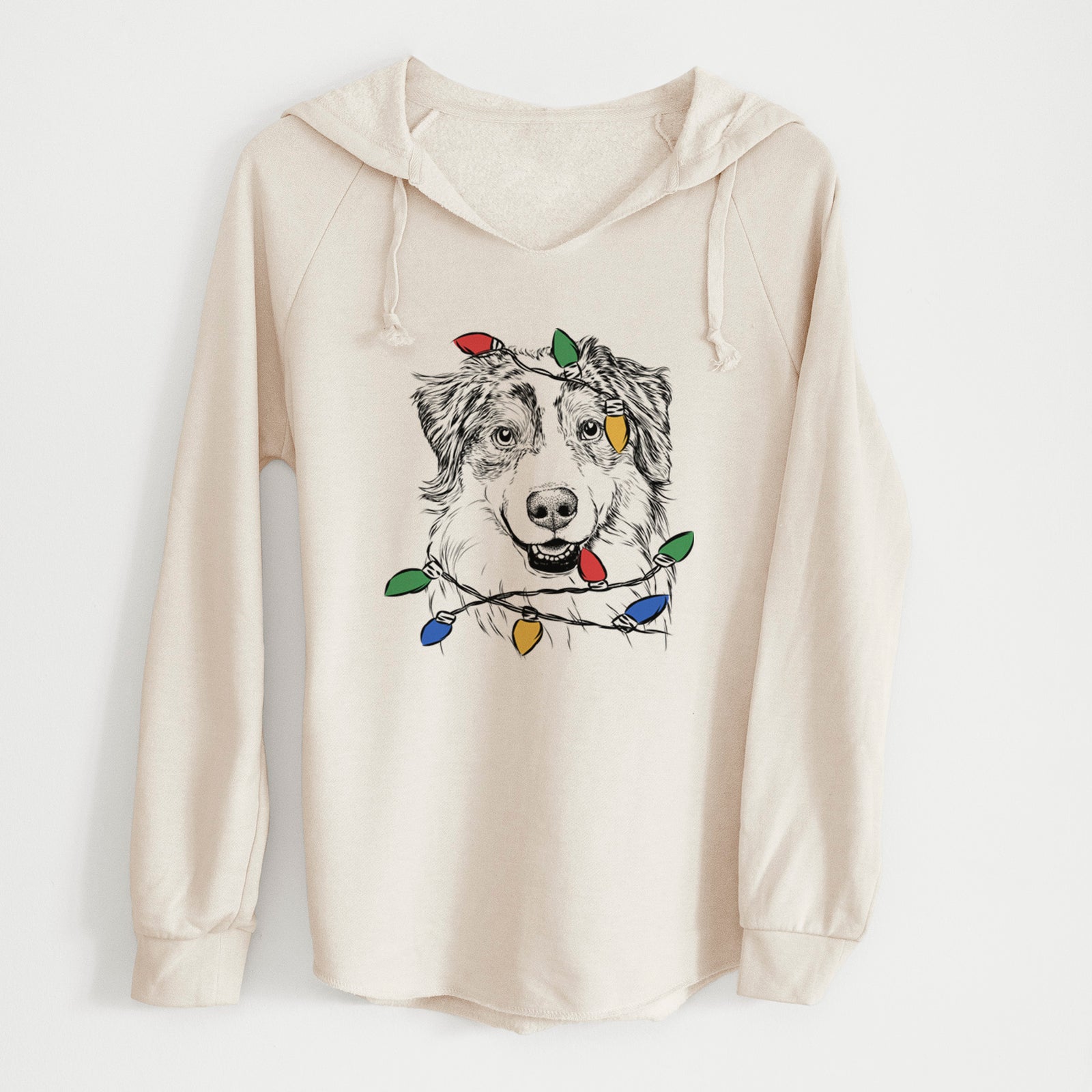Christmas Lights Aonghus the Australian Shepherd - Cali Wave Hooded Sweatshirt