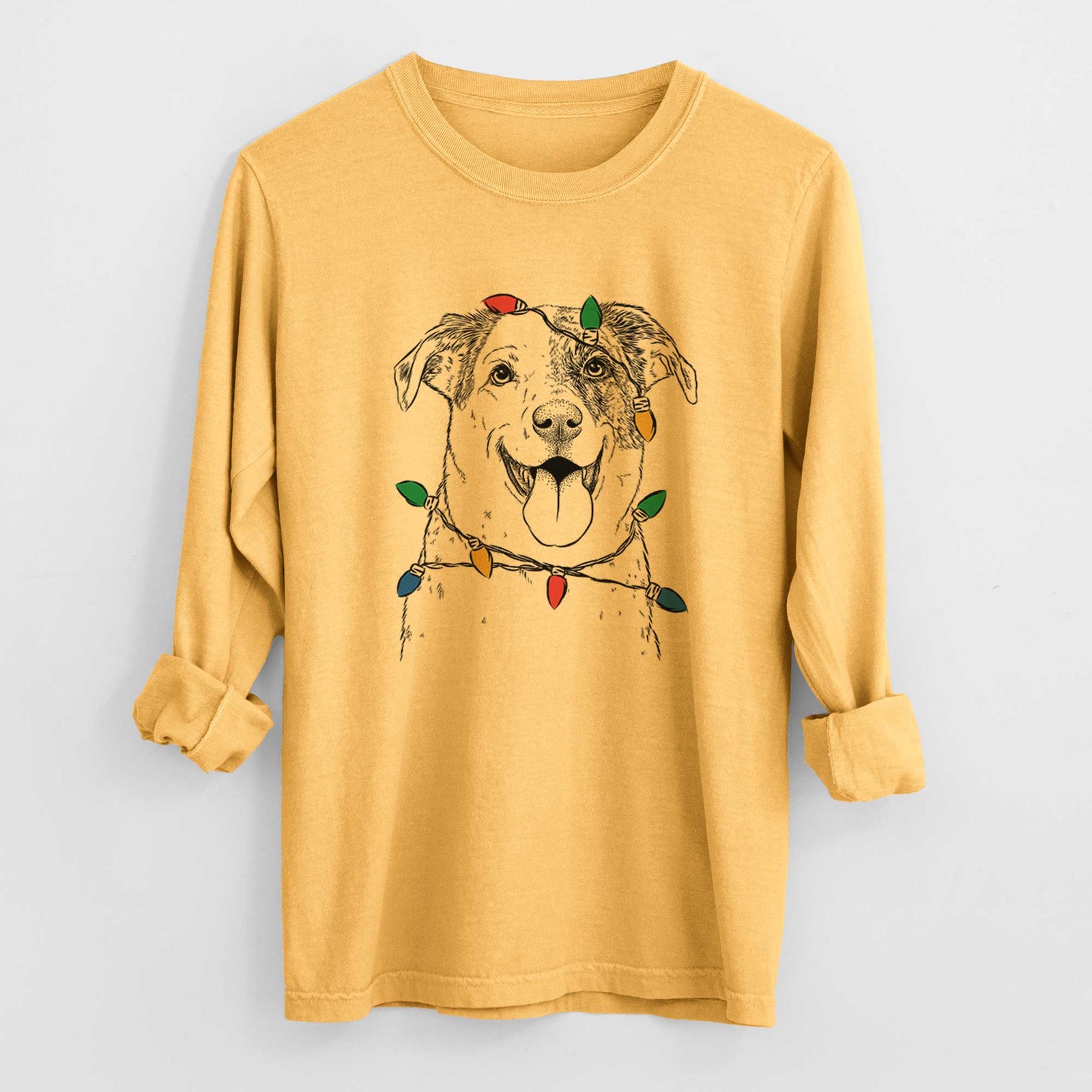 Christmas Lights Archer the Shepherd Mix - Heavyweight 100% Cotton Long Sleeve
