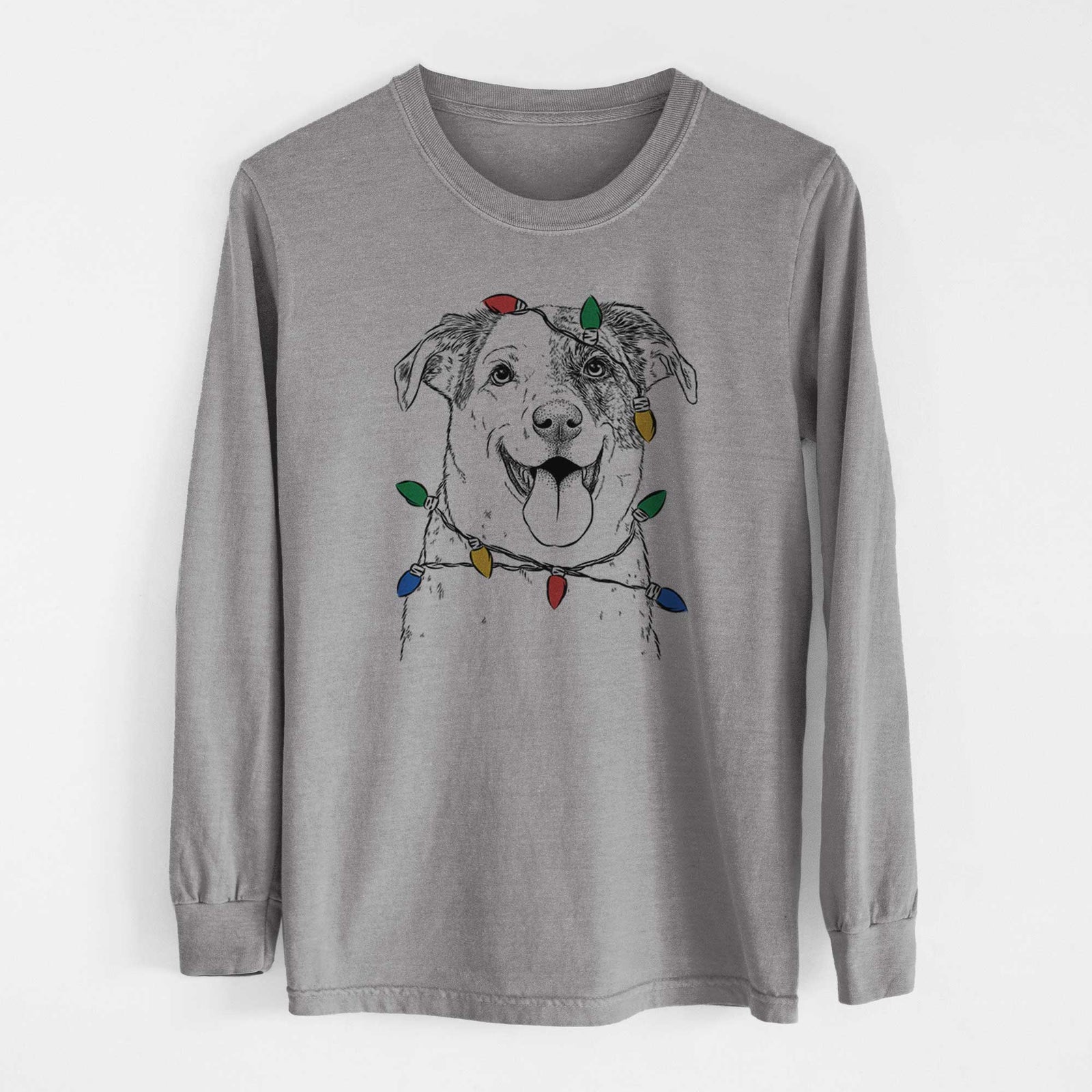 Christmas Lights Archer the Shepherd Mix - Heavyweight 100% Cotton Long Sleeve