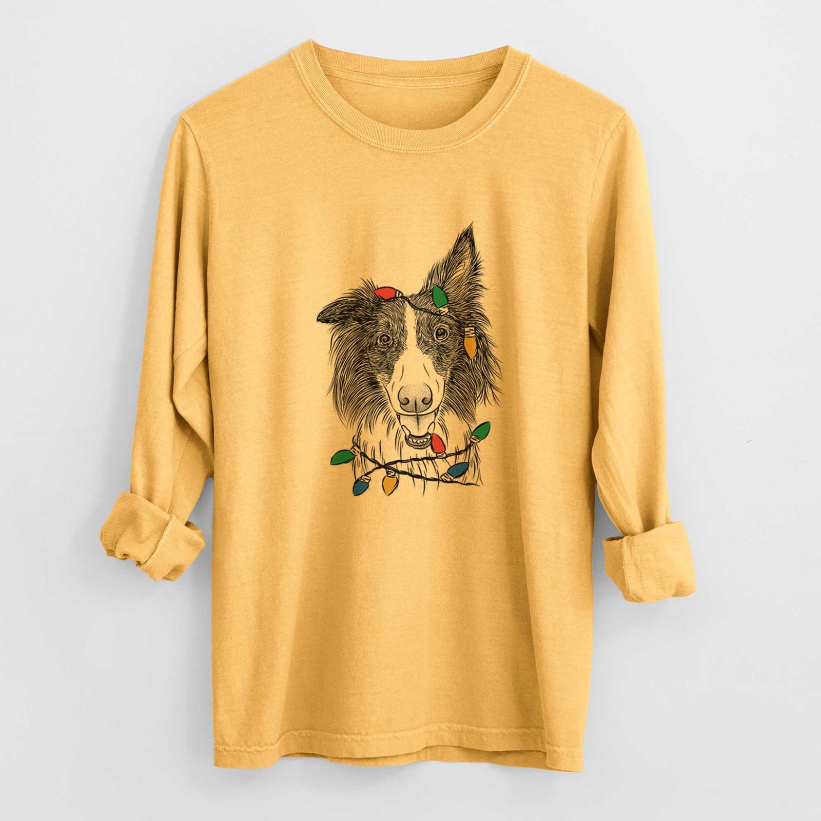 Christmas Lights Archie the Silken Windhound - Heavyweight 100% Cotton Long Sleeve
