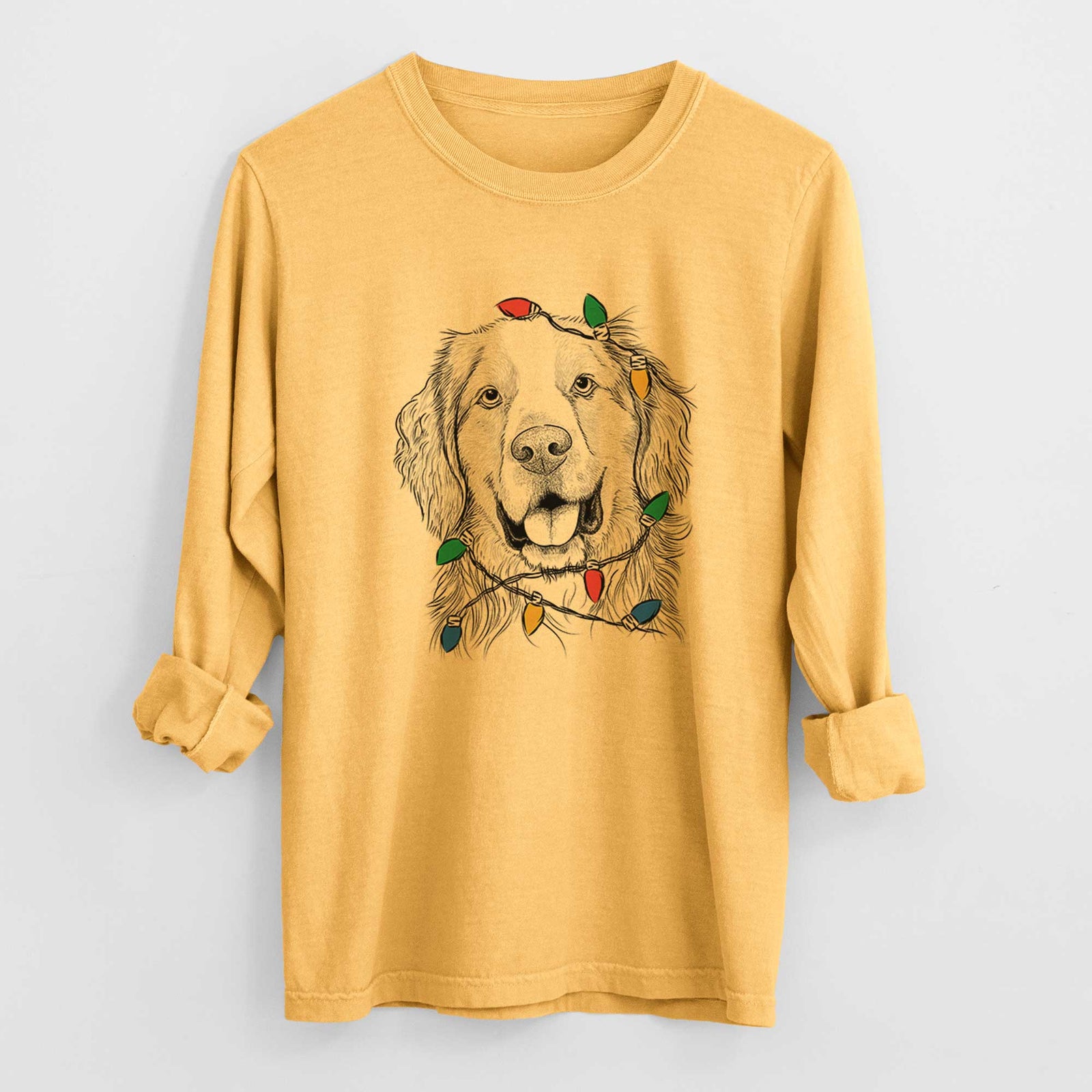 Christmas Lights Archie Benjamin the Mixed Breed - Heavyweight 100% Cotton Long Sleeve