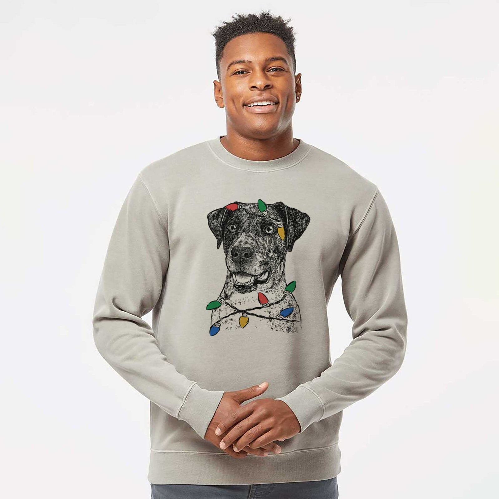 Christmas Lights Argos the Catahoula - Unisex Pigment Dyed Crew Sweatshirt