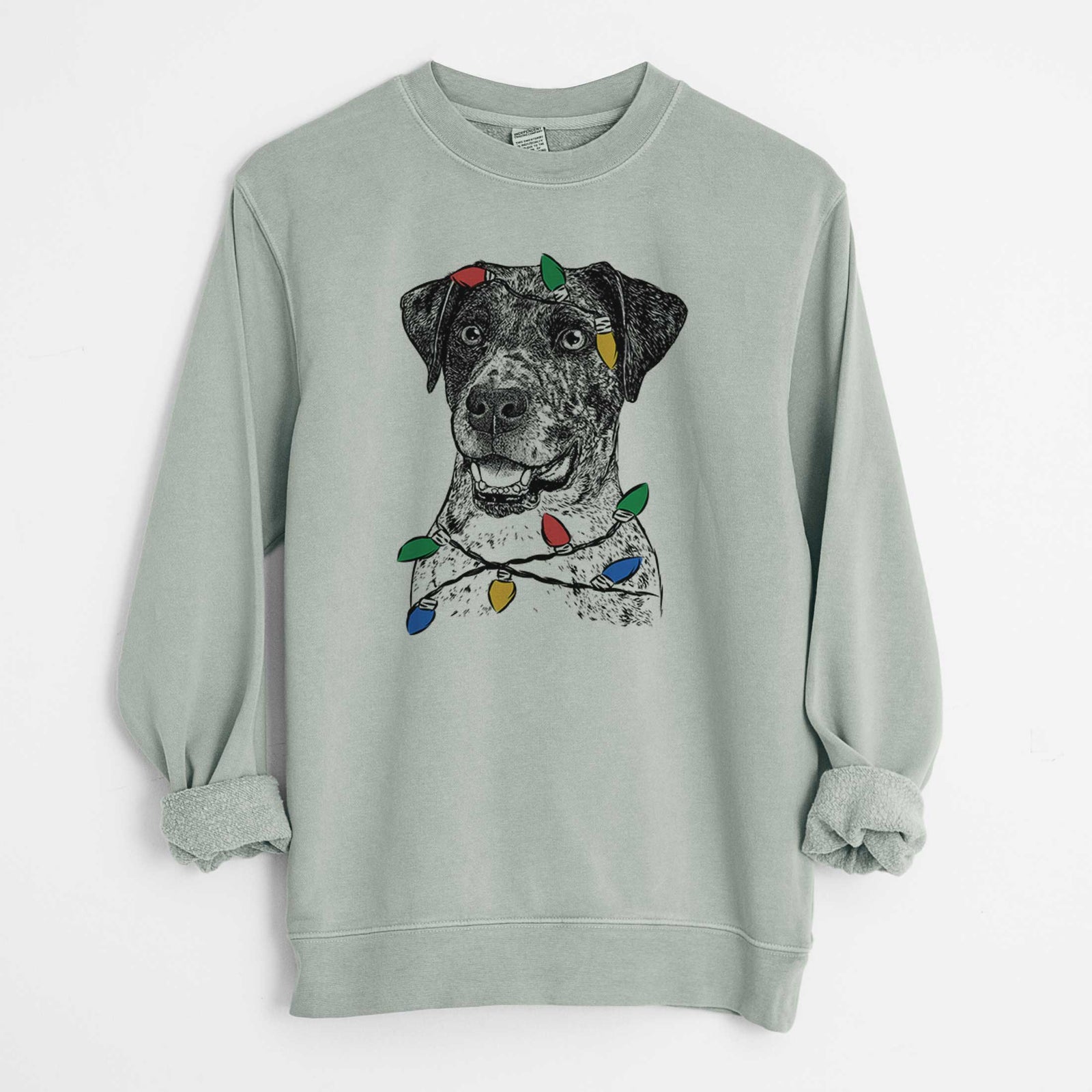 Christmas Lights Argos the Catahoula - Unisex Pigment Dyed Crew Sweatshirt
