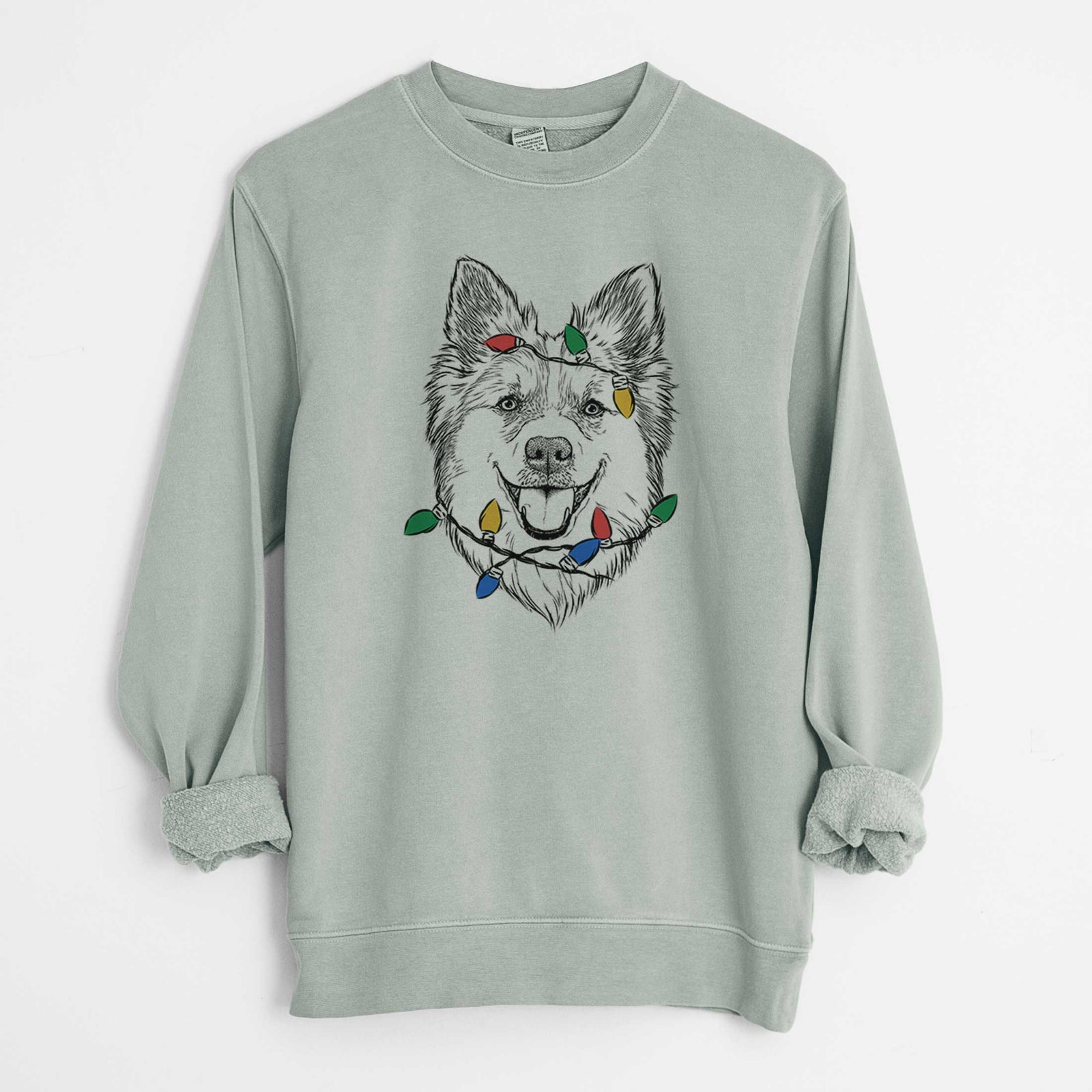 Christmas Lights Ari the Icelandic Sheepdog - Unisex Pigment Dyed Crew Sweatshirt