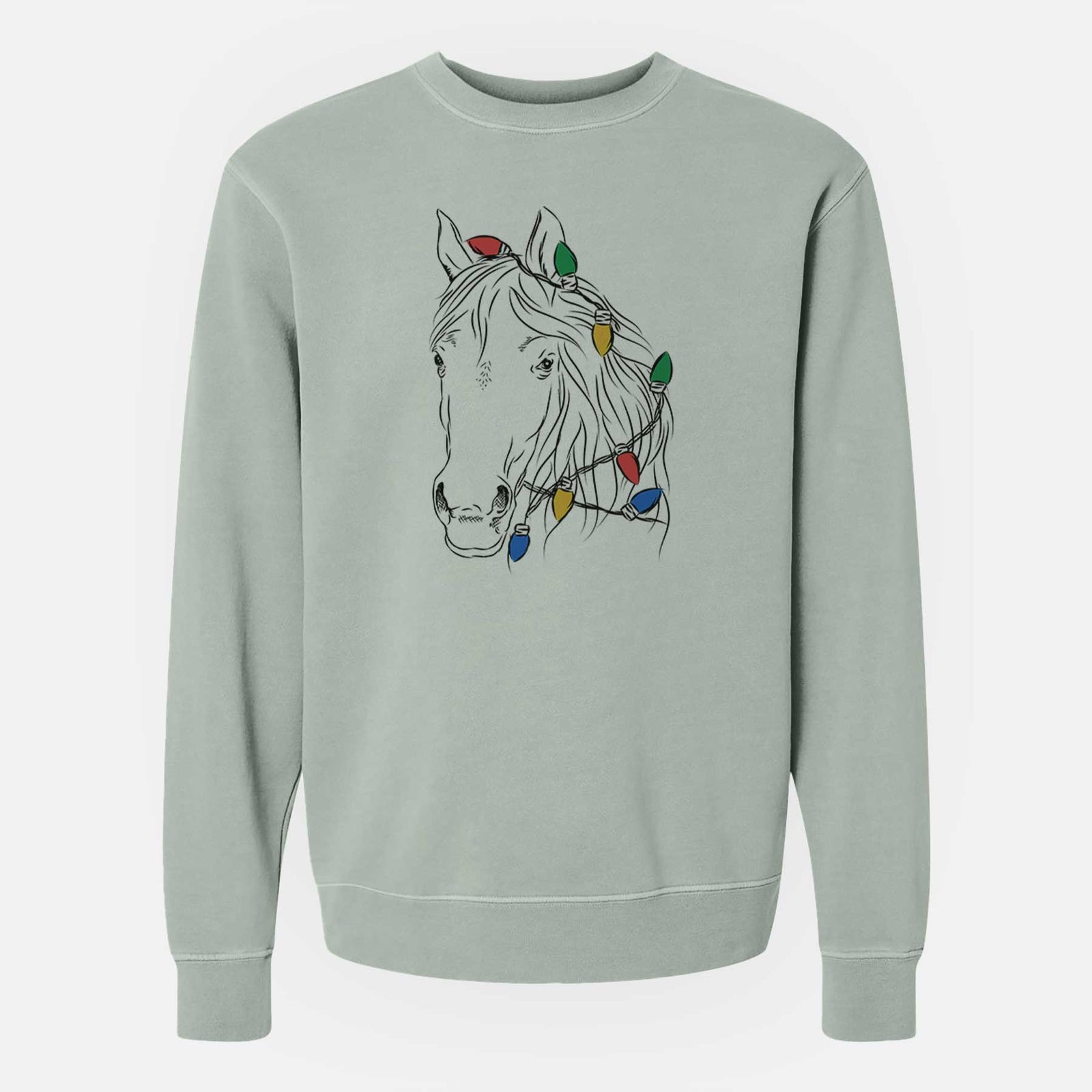 Christmas Lights Aria the Horse - Unisex Pigment Dyed Crew Sweatshirt