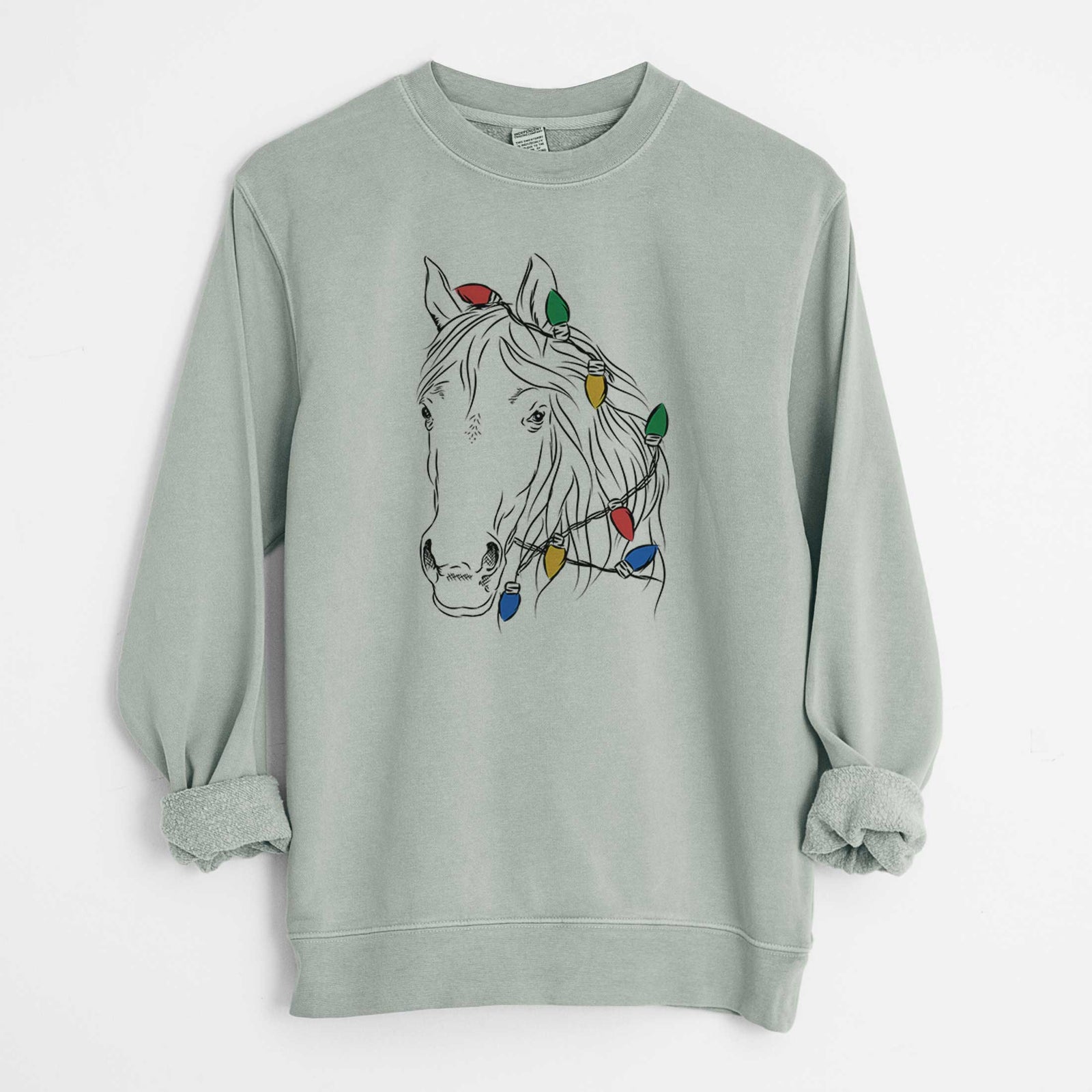 Christmas Lights Aria the Horse - Unisex Pigment Dyed Crew Sweatshirt