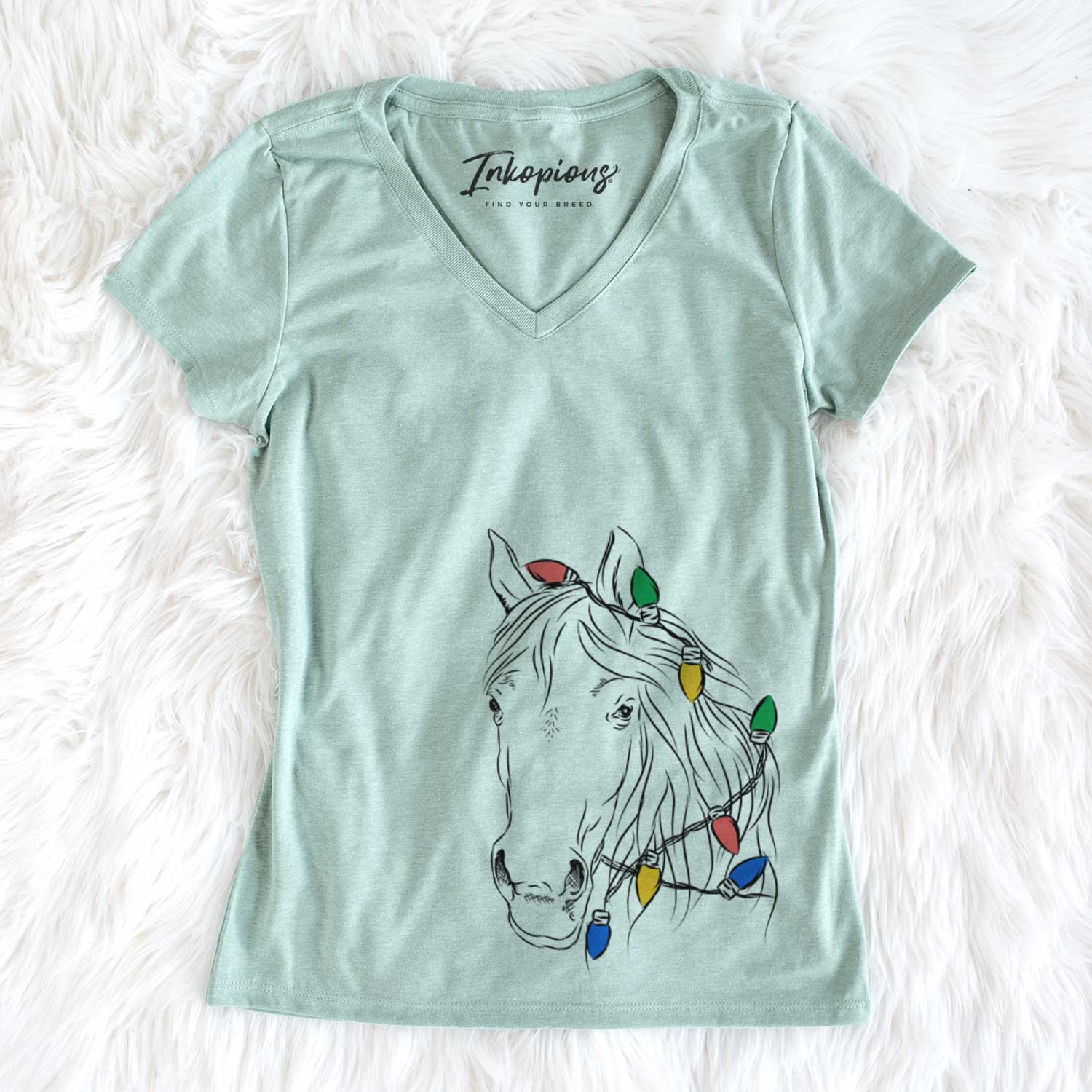 Christmas Lights Aria the Horse - Women's V-neck Shirt