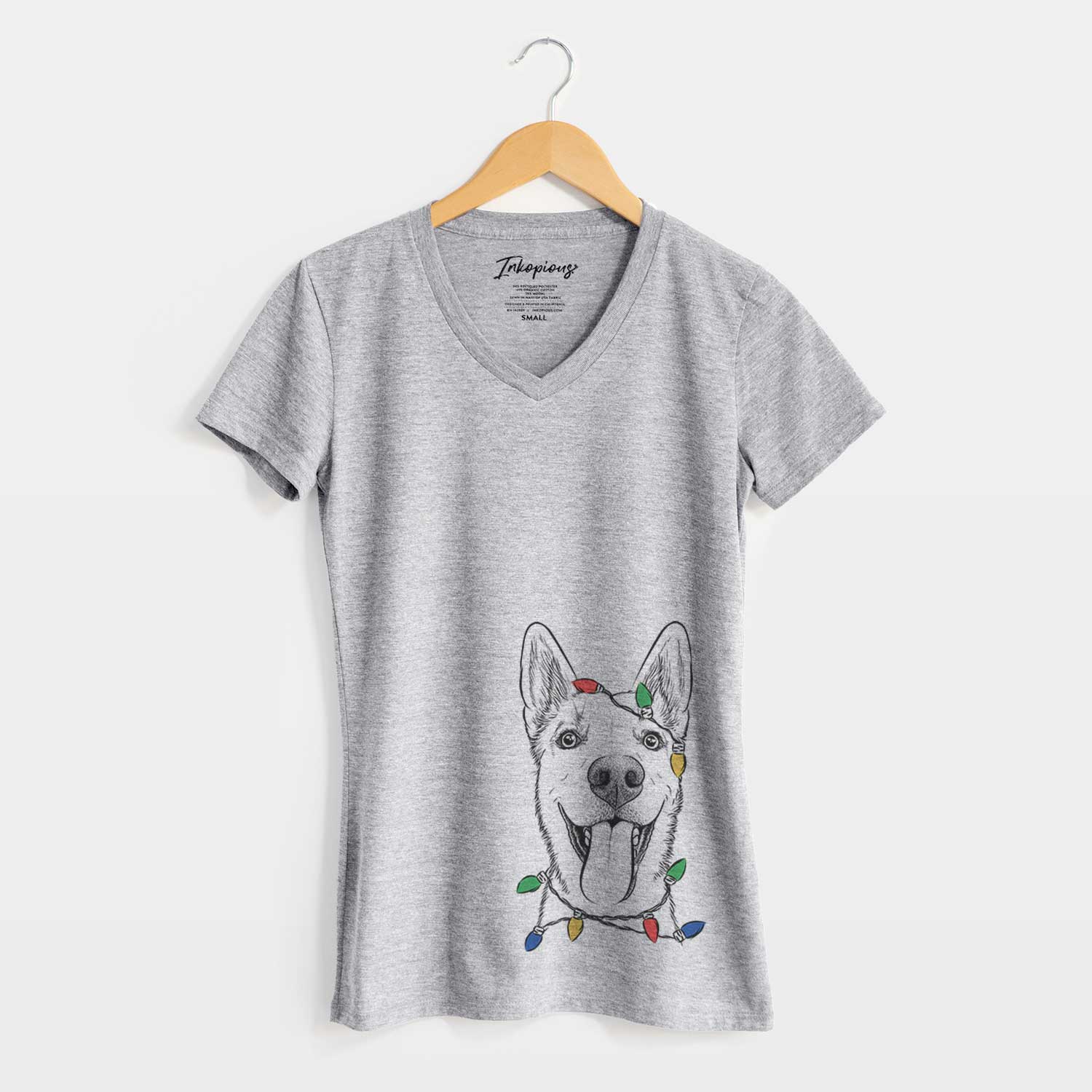 Christmas Lights Arlo the Husky Shepherd Mix - Women's V-neck Shirt