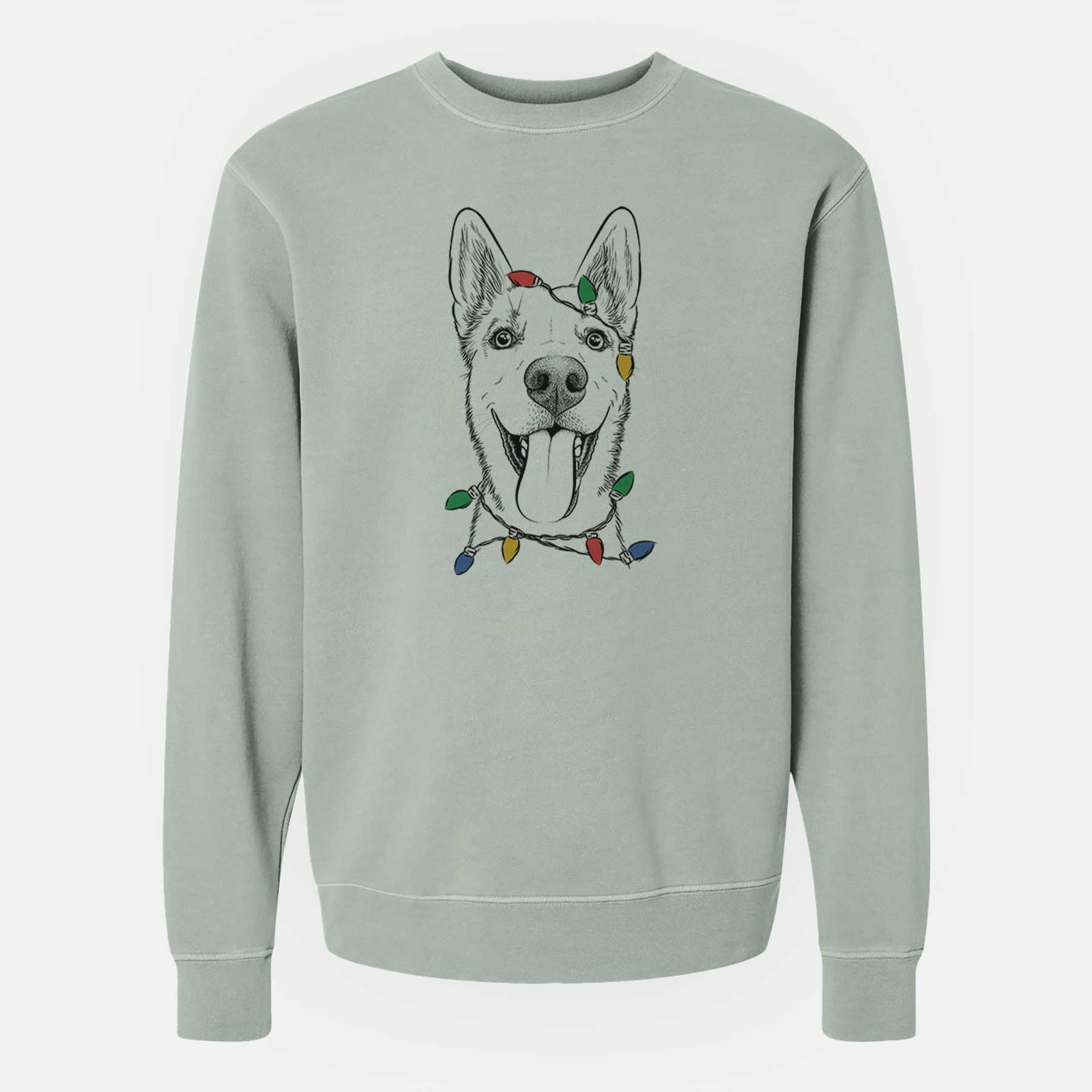 Christmas Lights Arlo the Husky Shepherd Mix - Unisex Pigment Dyed Crew Sweatshirt