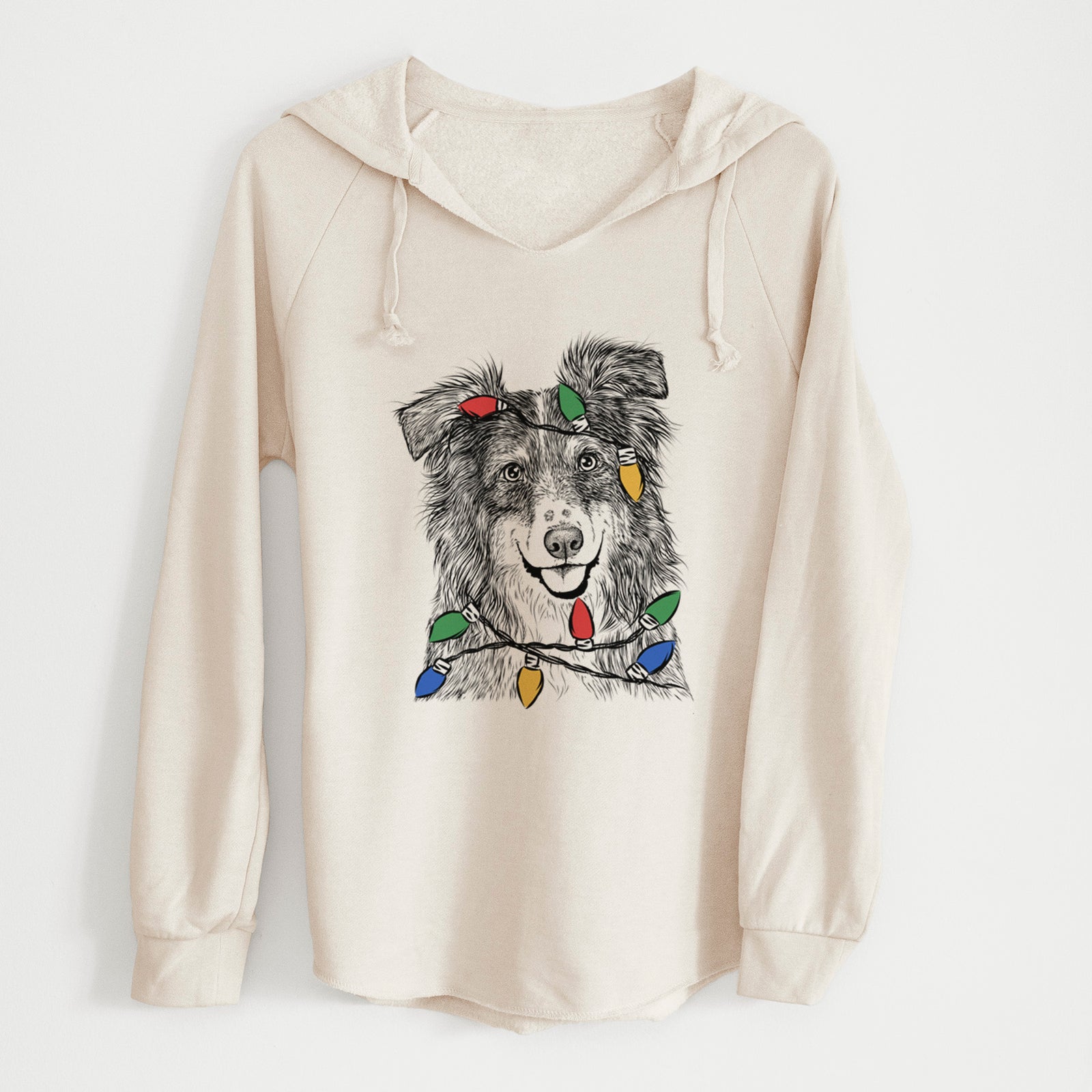 Christmas Lights Aushe the Australian Shepherd - Cali Wave Hooded Sweatshirt