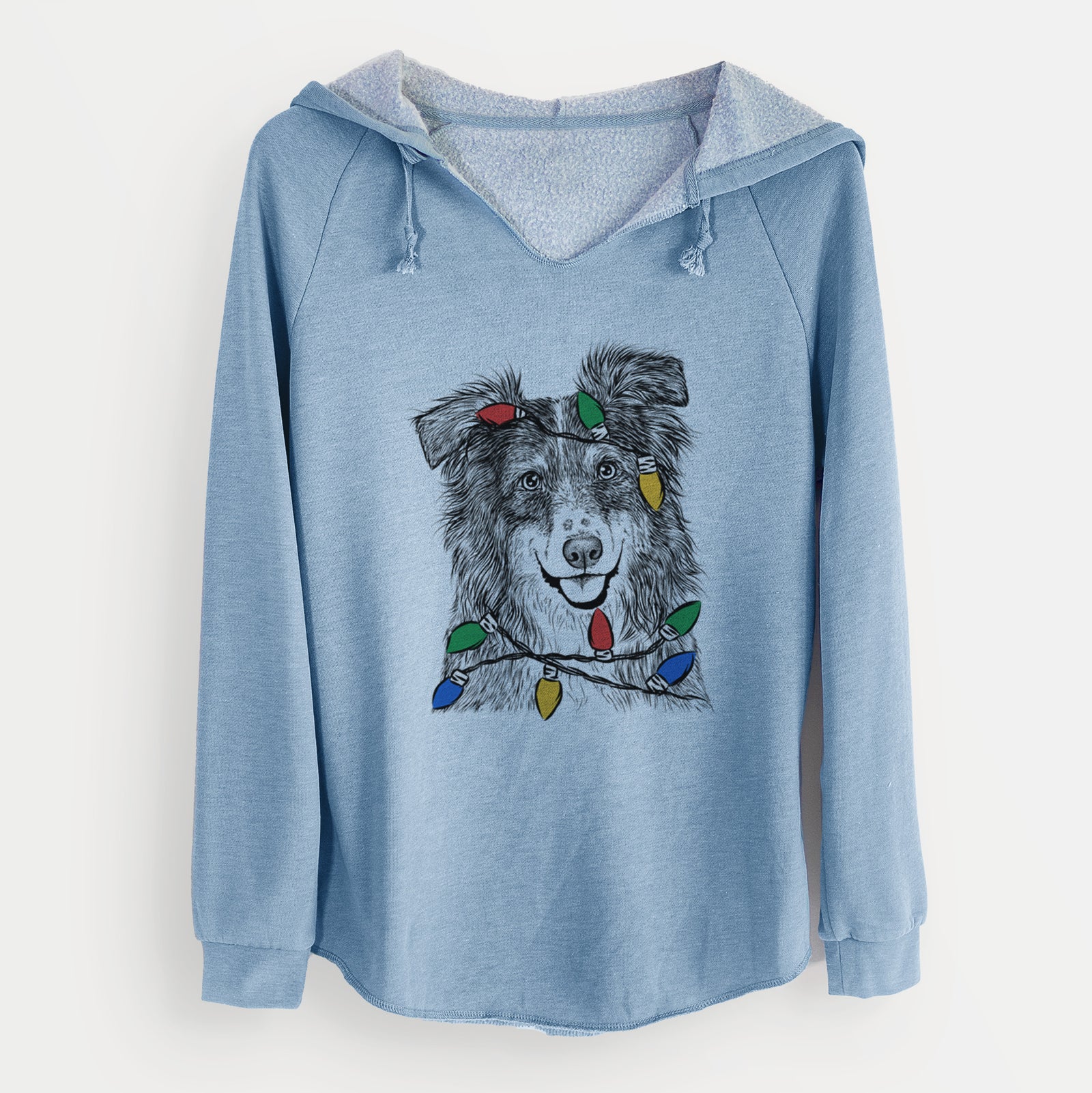 Christmas Lights Aushe the Australian Shepherd - Cali Wave Hooded Sweatshirt