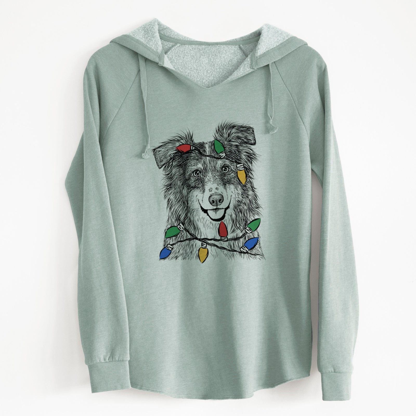 Christmas Lights Aushe the Australian Shepherd - Cali Wave Hooded Sweatshirt