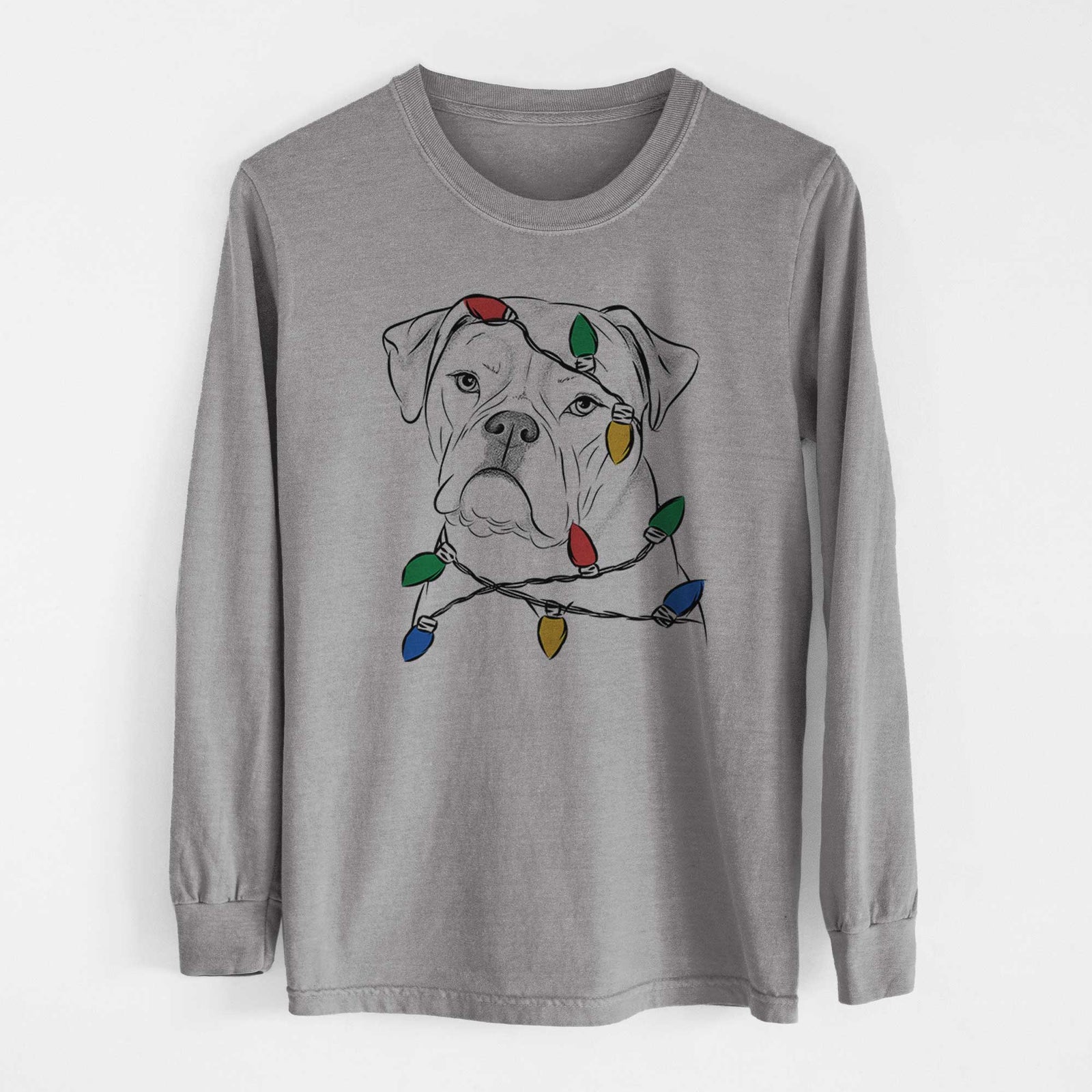 Christmas Lights Babe the AmericanBulldog - Heavyweight 100% Cotton Long Sleeve