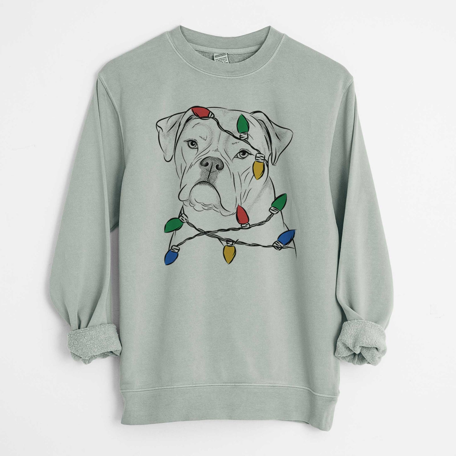 Christmas Lights Babe the AmericanBulldog - Unisex Pigment Dyed Crew Sweatshirt