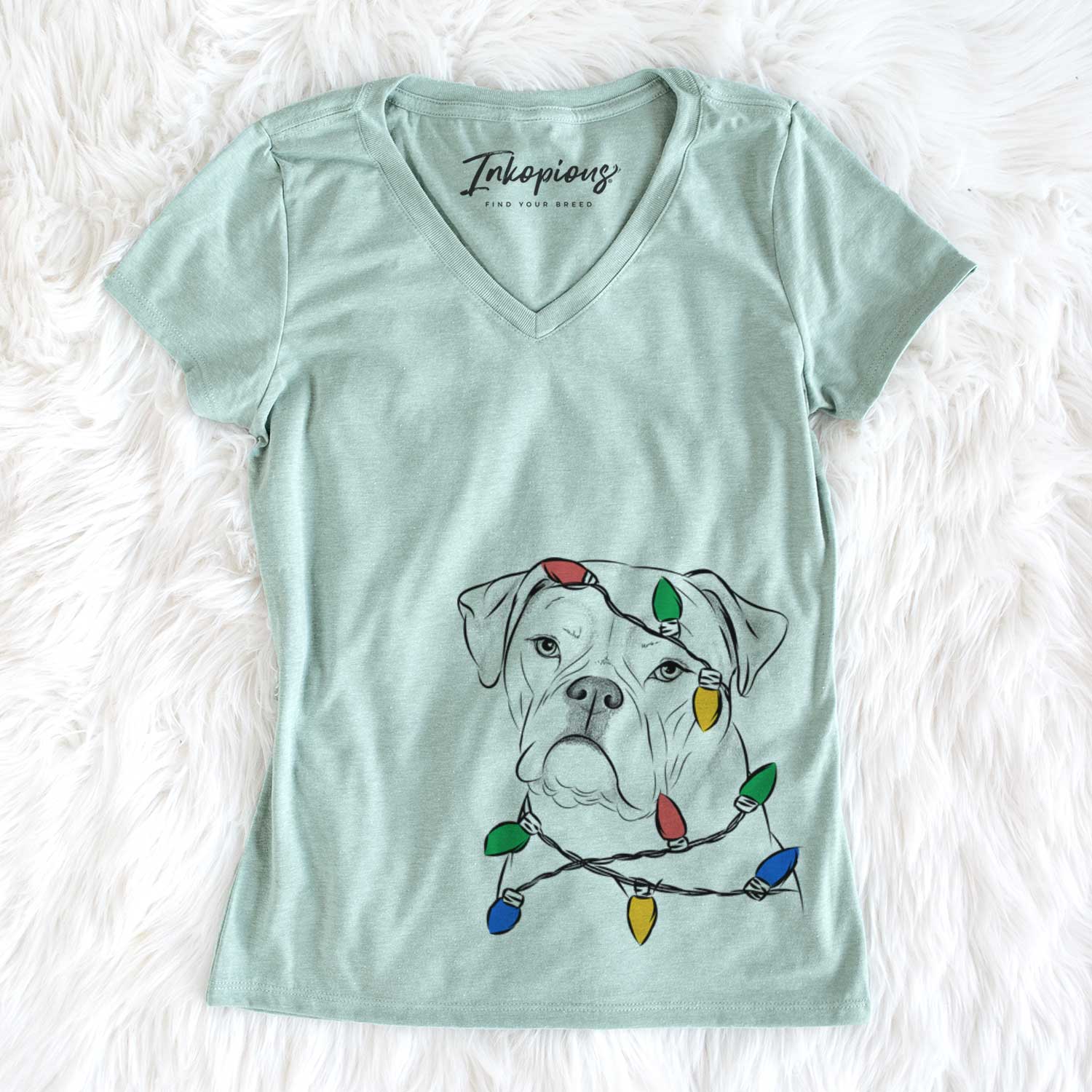 Christmas Lights Babe the AmericanBulldog - Women's V-neck Shirt