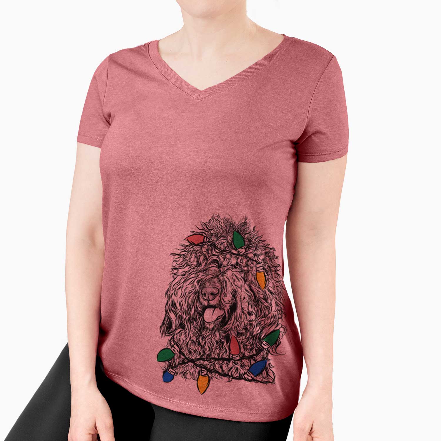 Christmas Lights Babs the Barbet - Women's V-neck Shirt