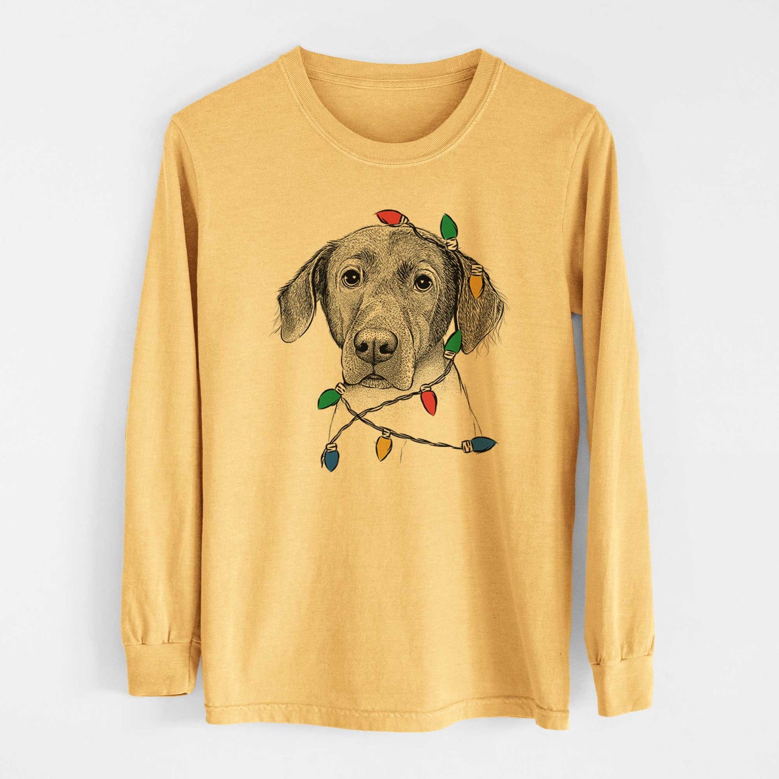 Christmas Lights Baldwin the Mixed Breed - Heavyweight 100% Cotton Long Sleeve