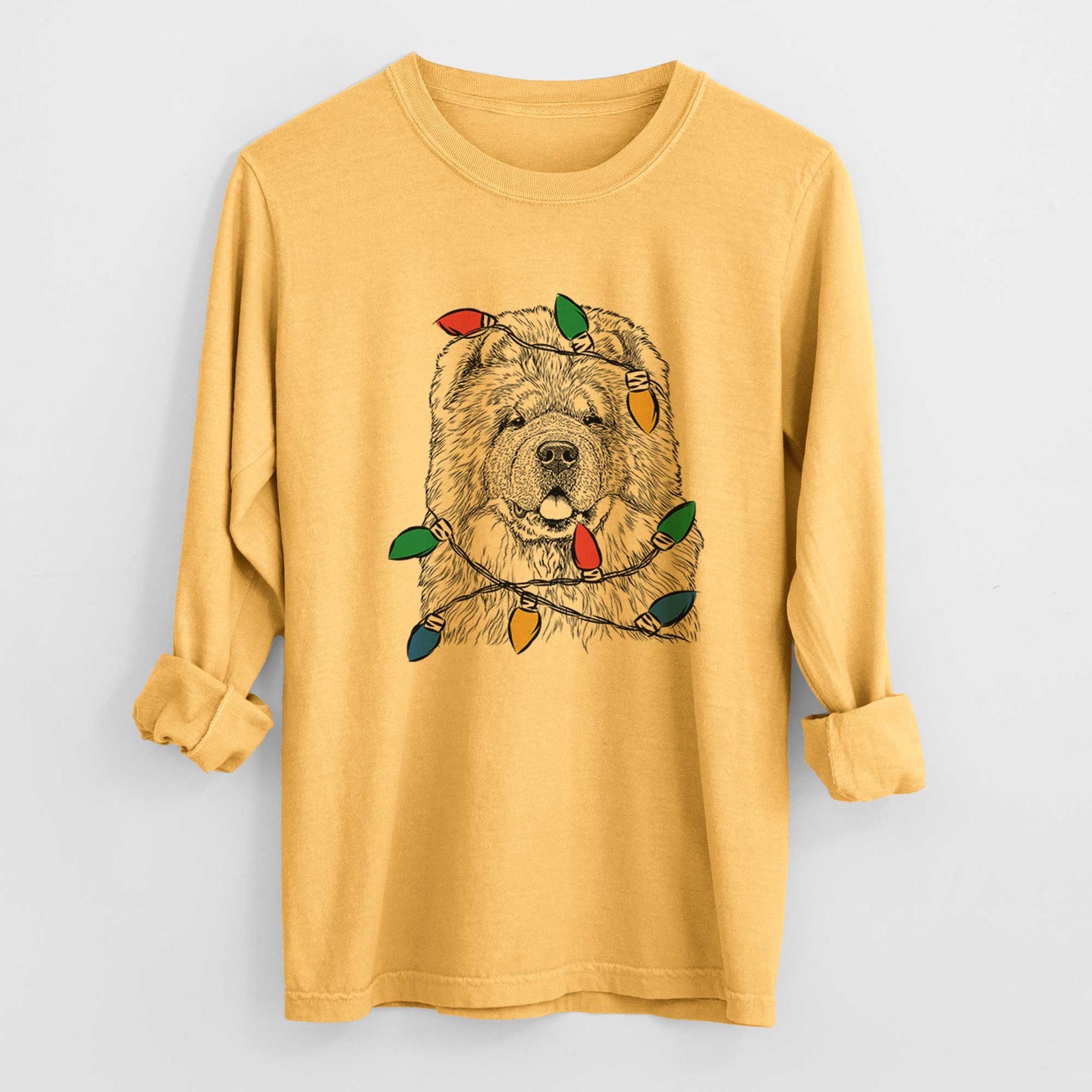 Christmas Lights Baloo the Chow Chow - Heavyweight 100% Cotton Long Sleeve