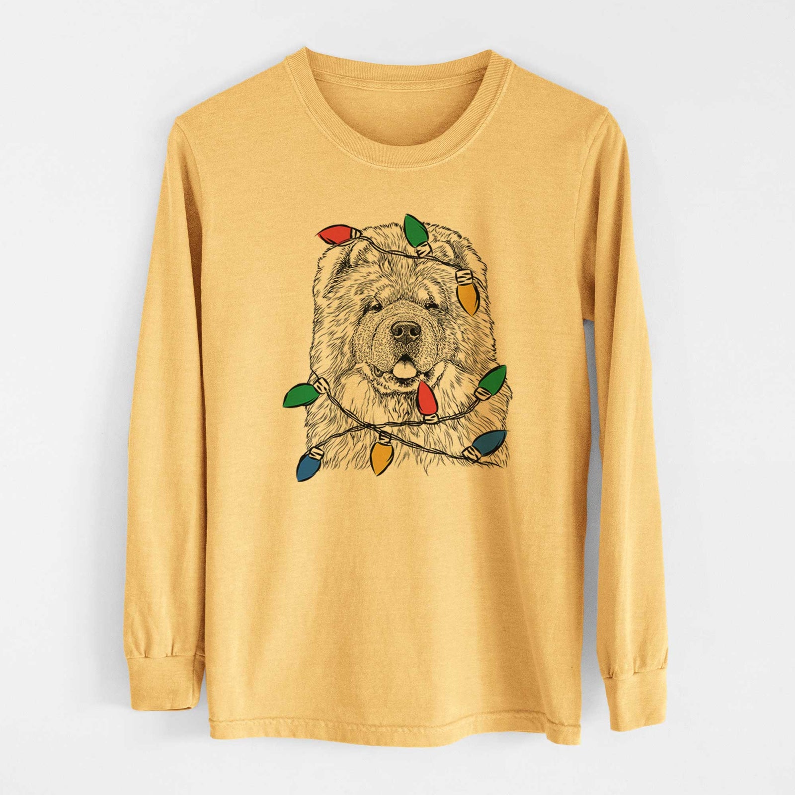 Christmas Lights Baloo the Chow Chow - Heavyweight 100% Cotton Long Sleeve