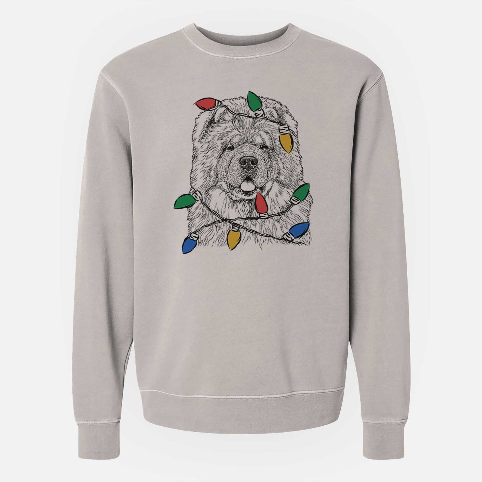 Christmas Lights Baloo the Chow Chow - Unisex Pigment Dyed Crew Sweatshirt