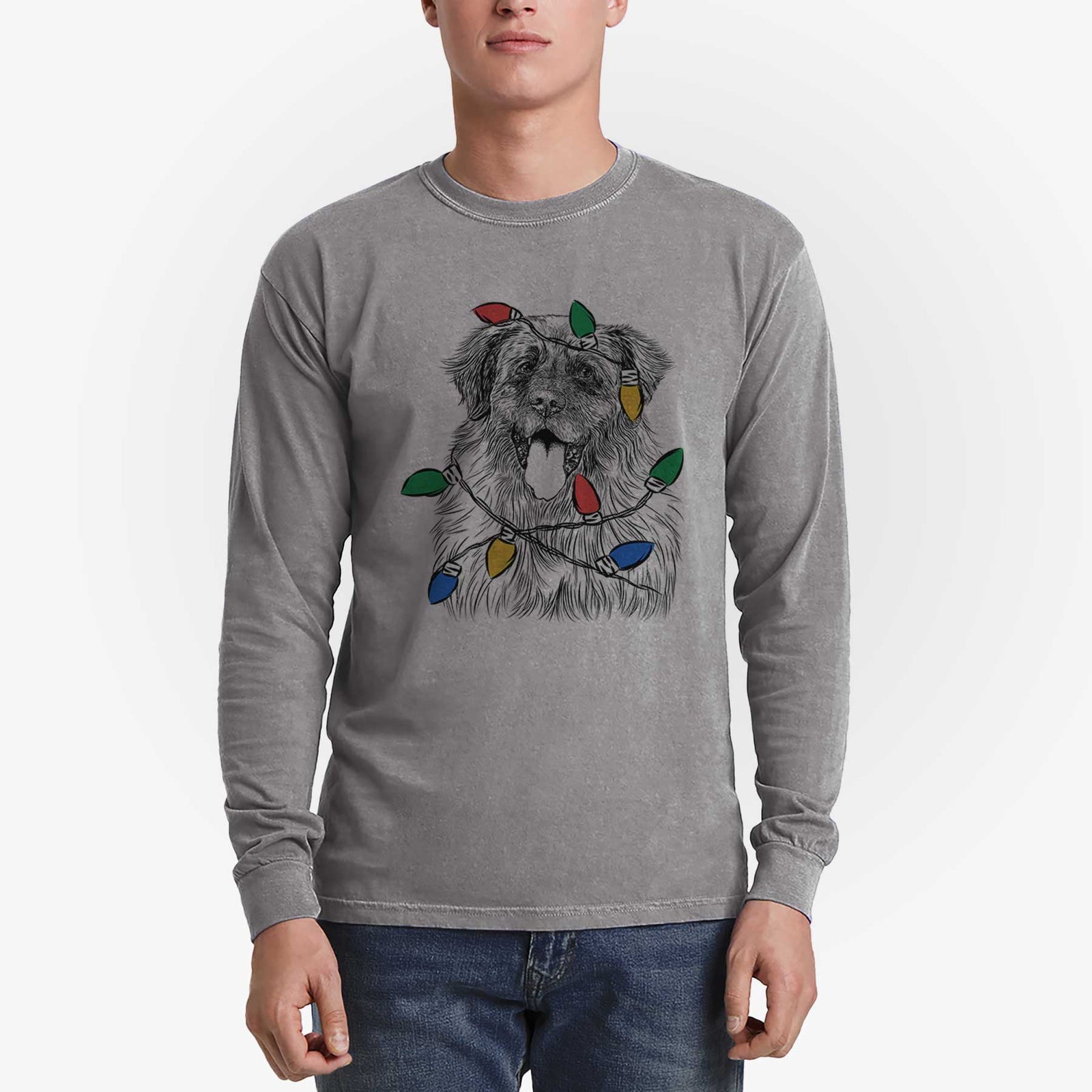 Christmas Lights Bamboo the Leonberger - Heavyweight 100% Cotton Long Sleeve