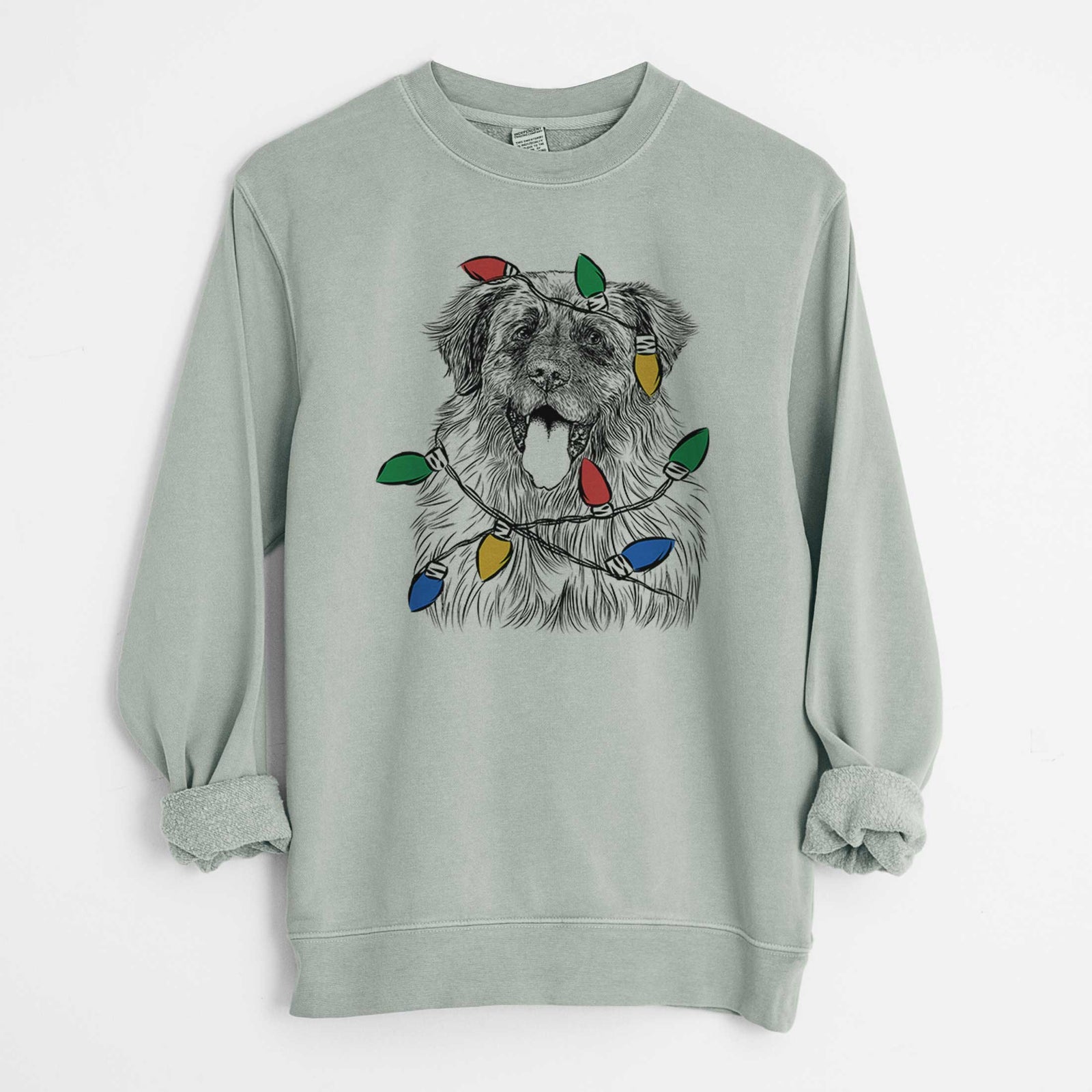Christmas Lights Bamboo the Leonberger - Unisex Pigment Dyed Crew Sweatshirt