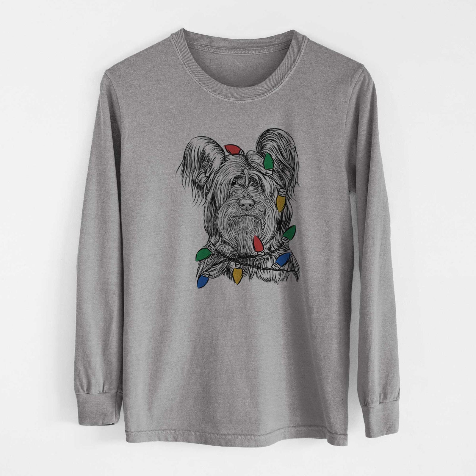 Christmas Lights Bandit the Skye Terrier - Heavyweight 100% Cotton Long Sleeve