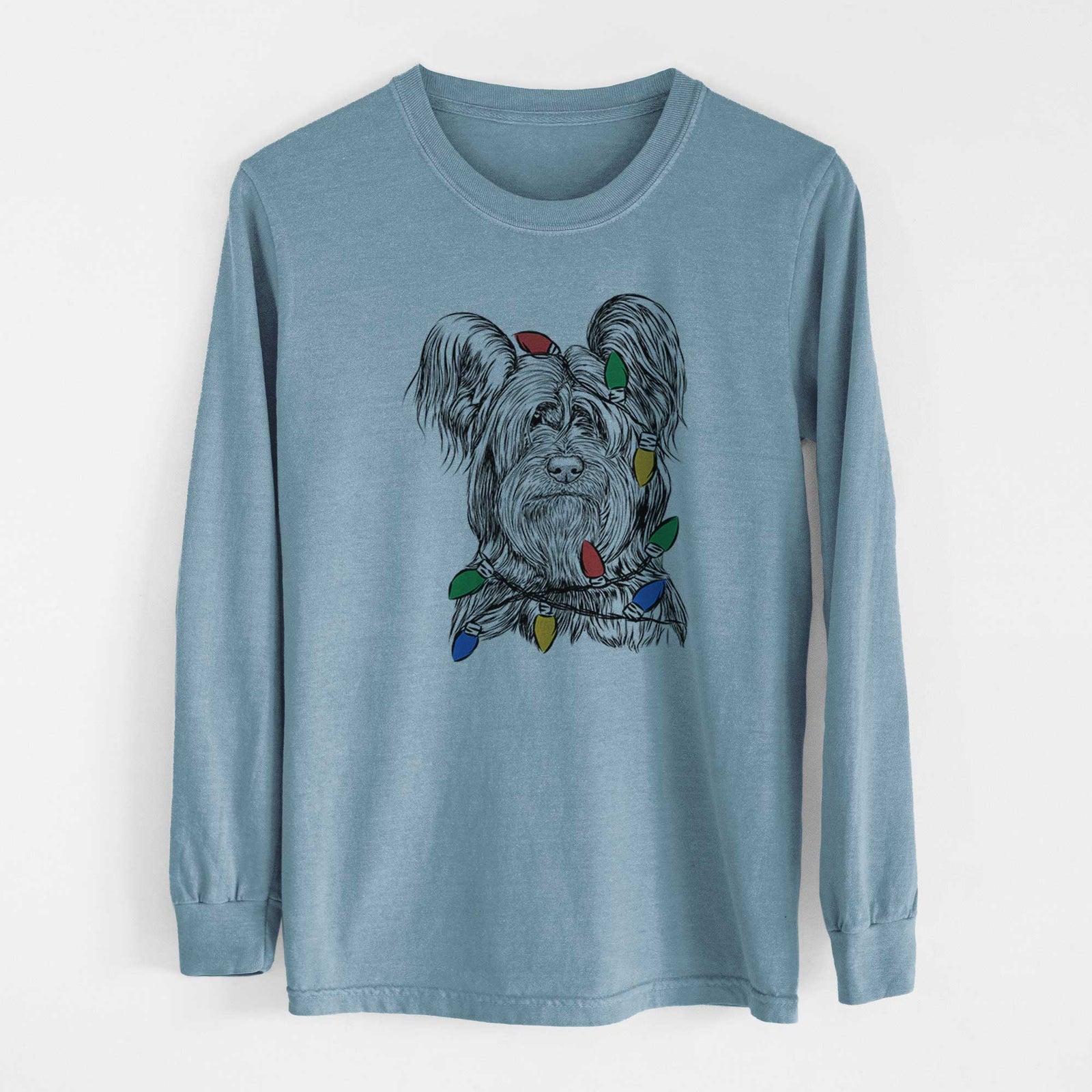 Christmas Lights Bandit the Skye Terrier - Heavyweight 100% Cotton Long Sleeve