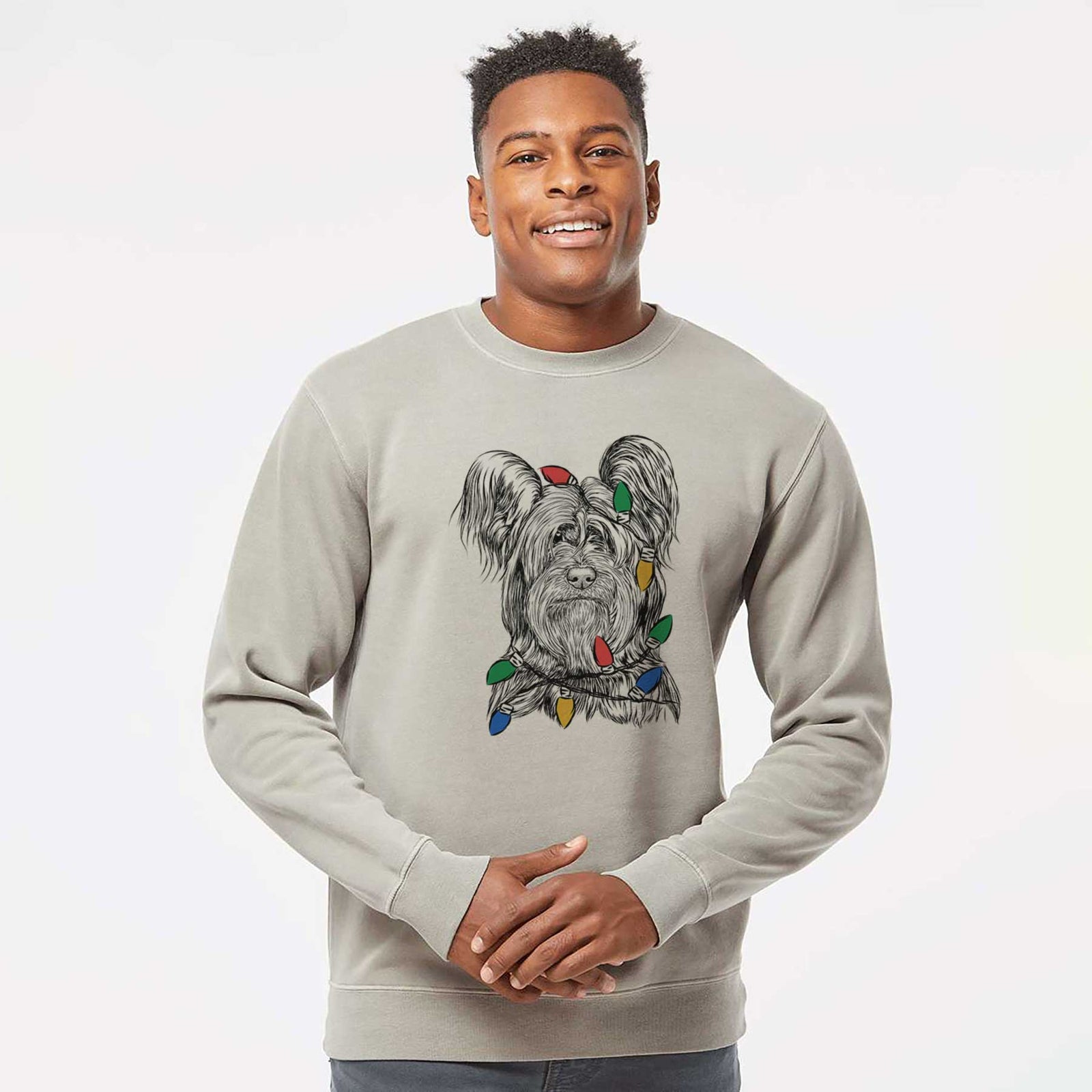 Christmas Lights Bandit the Skye Terrier - Unisex Pigment Dyed Crew Sweatshirt