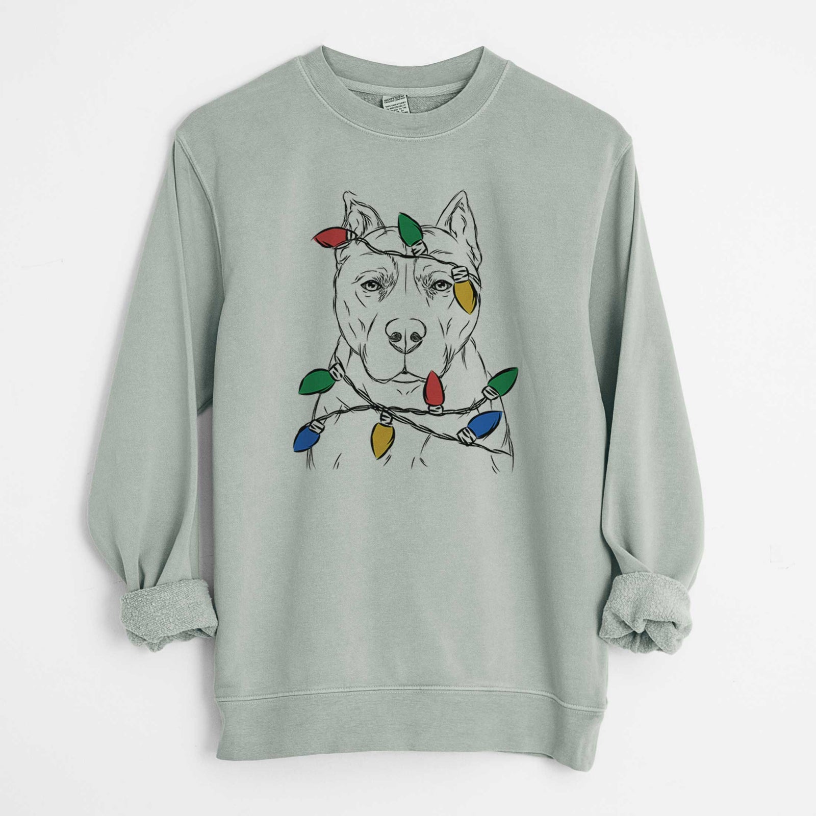 Christmas Lights Bane the Pitbull Mix - Unisex Pigment Dyed Crew Sweatshirt