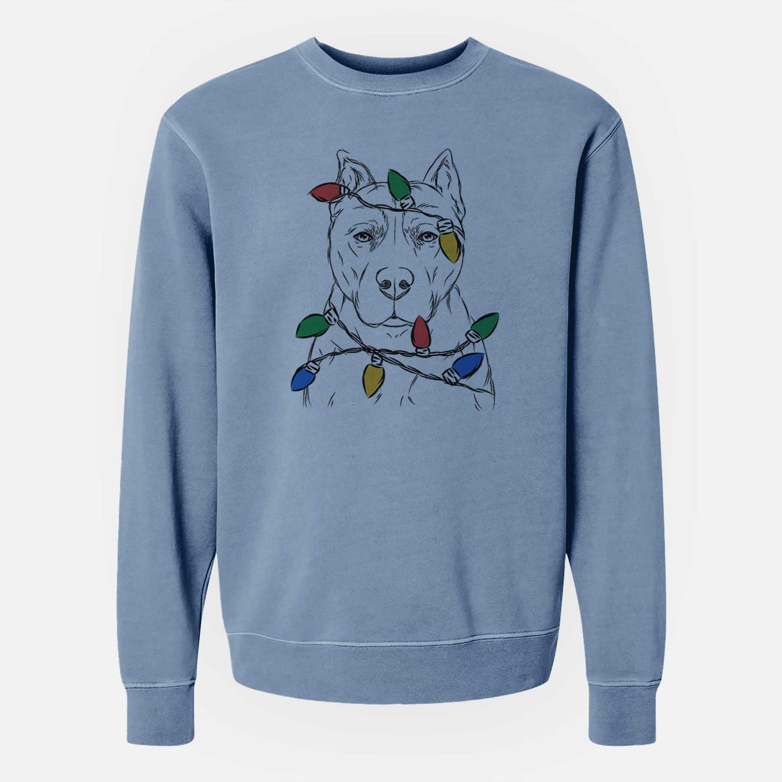 Christmas Lights Bane the Pitbull Mix - Unisex Pigment Dyed Crew Sweatshirt