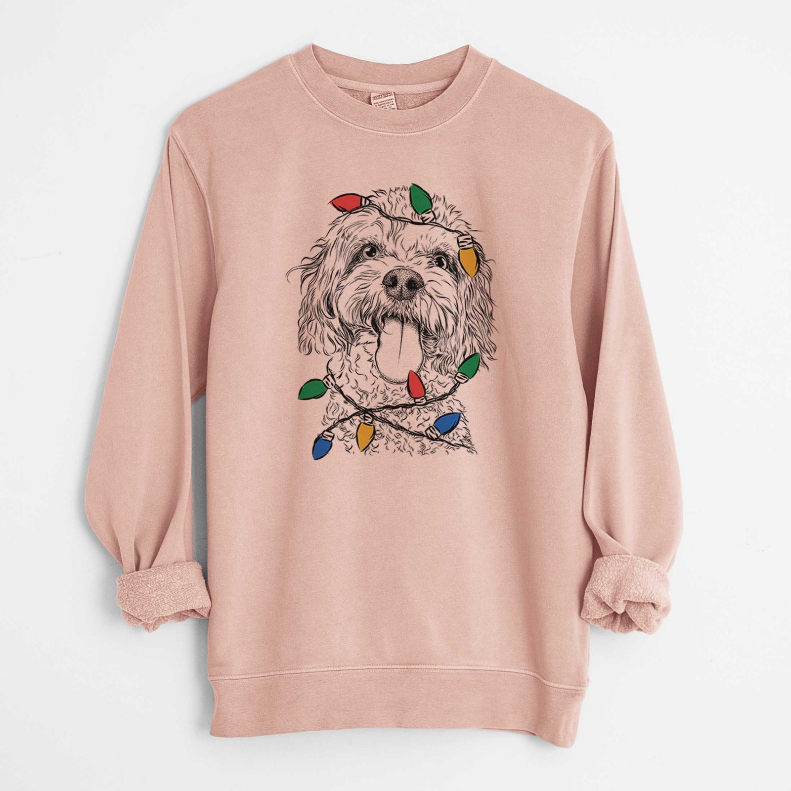 Christmas Lights Barney the Cavachon - Unisex Pigment Dyed Crew Sweatshirt