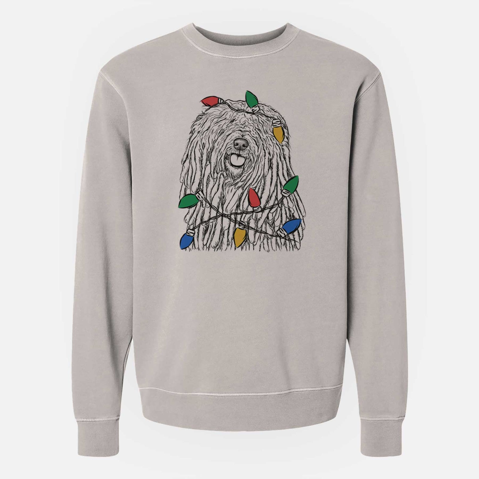 Christmas Lights Barry the Komondor - Unisex Pigment Dyed Crew Sweatshirt
