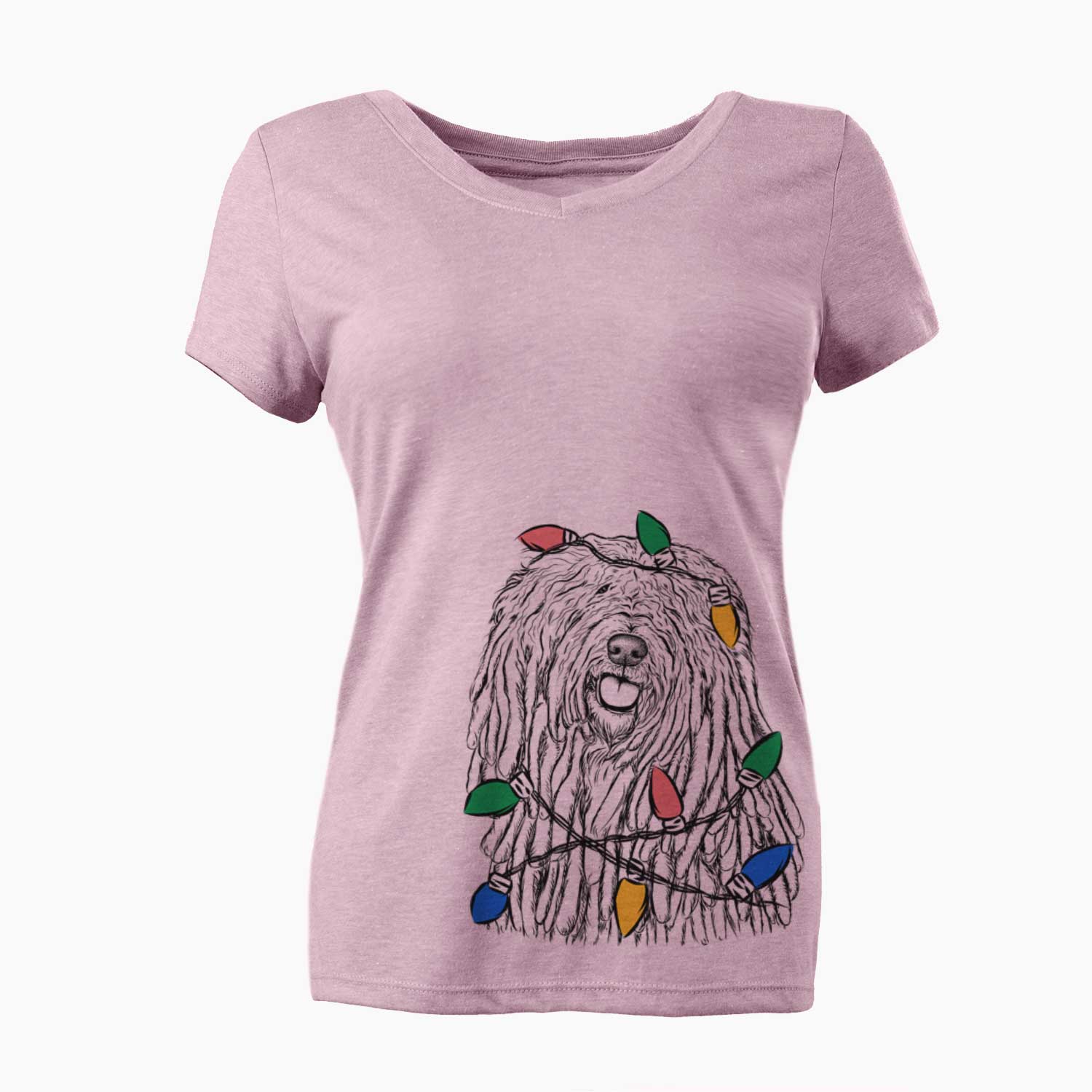Christmas Lights Barry the Komondor - Women's V-neck Shirt