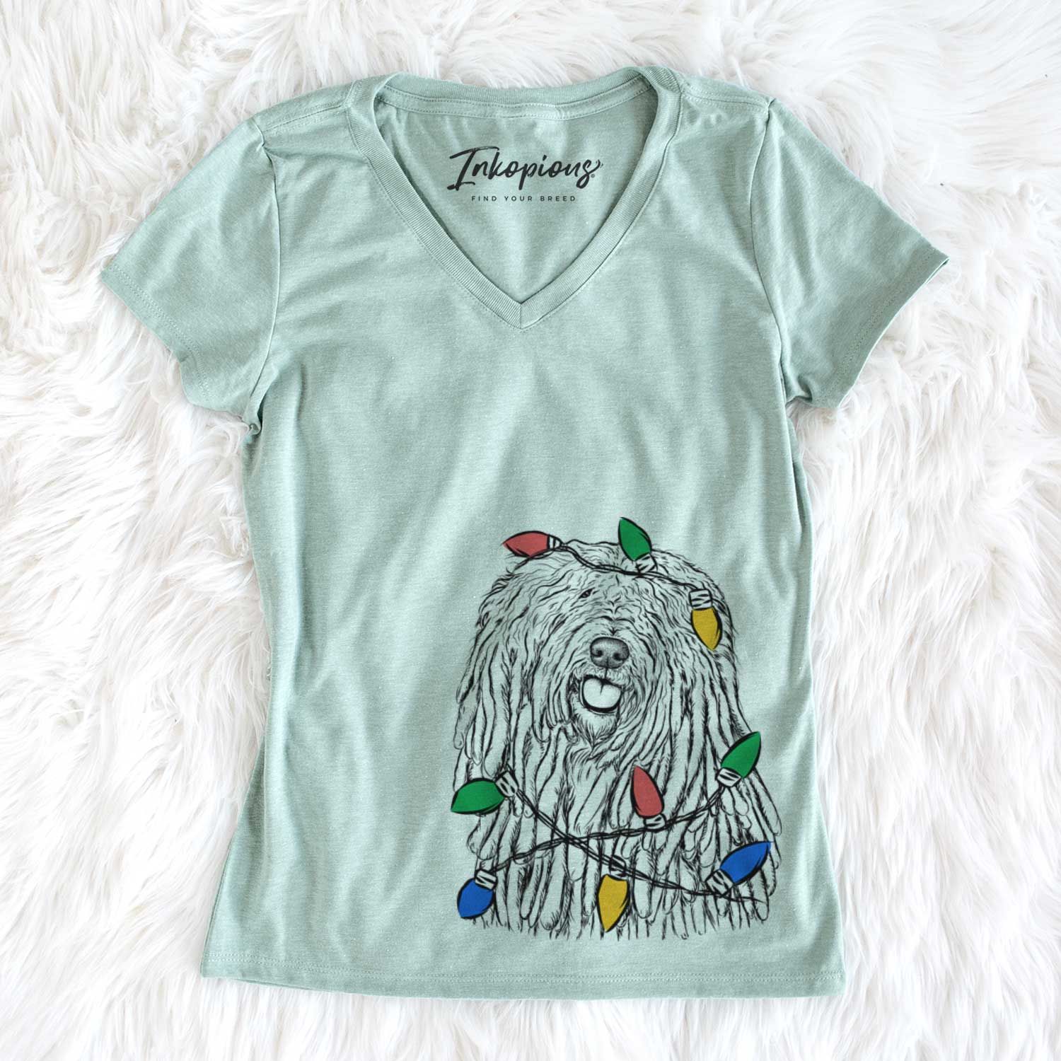 Christmas Lights Barry the Komondor - Women's V-neck Shirt