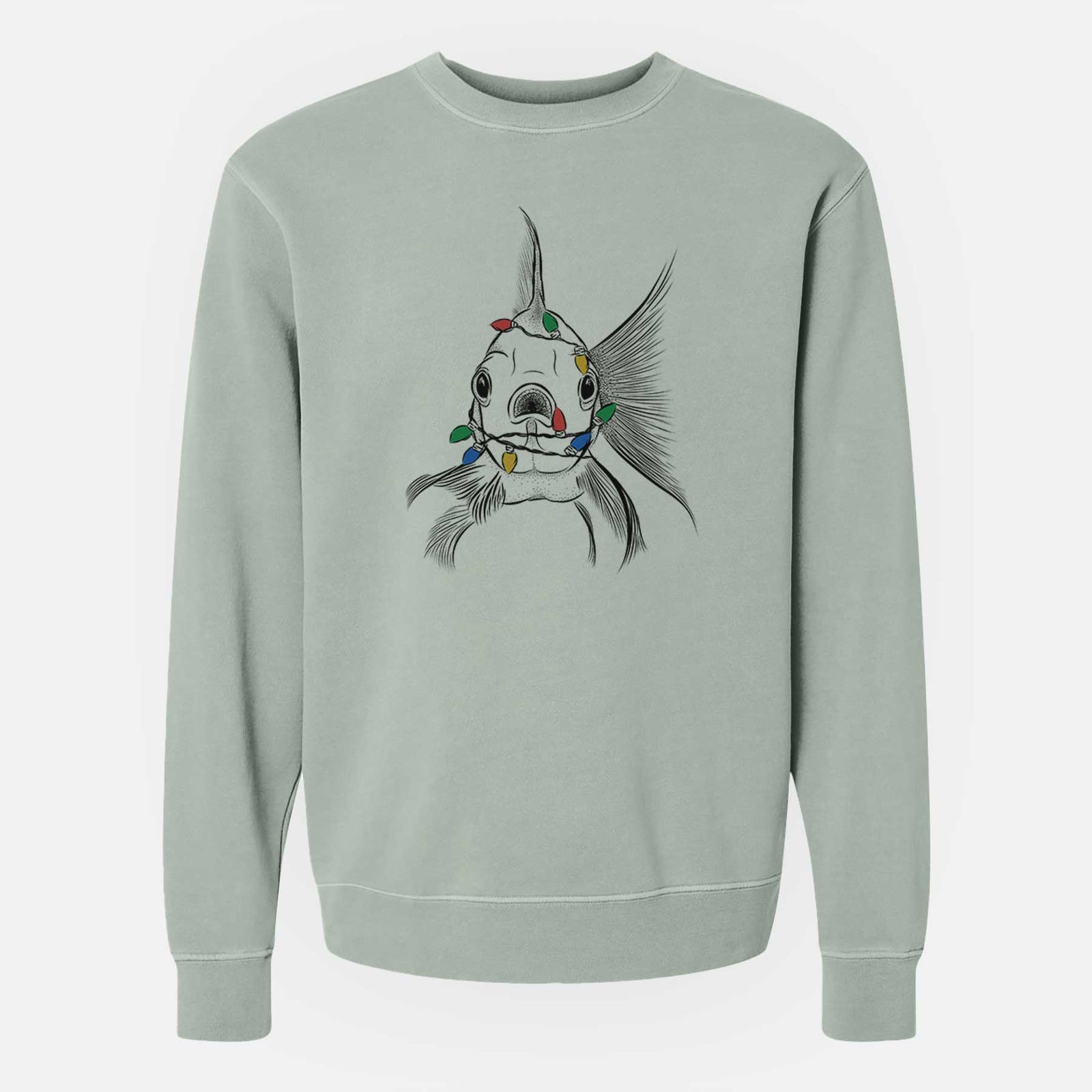 Christmas Lights Beefcake the Goldfish - Unisex Pigment Dyed Crew Sweatshirt