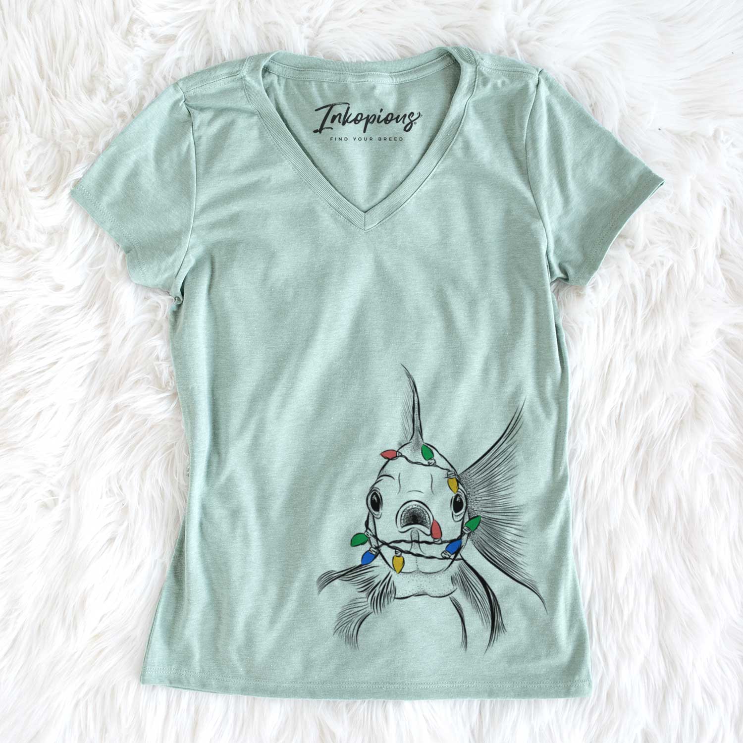 Christmas Lights Beefcake the Goldfish - Women's V-neck Shirt