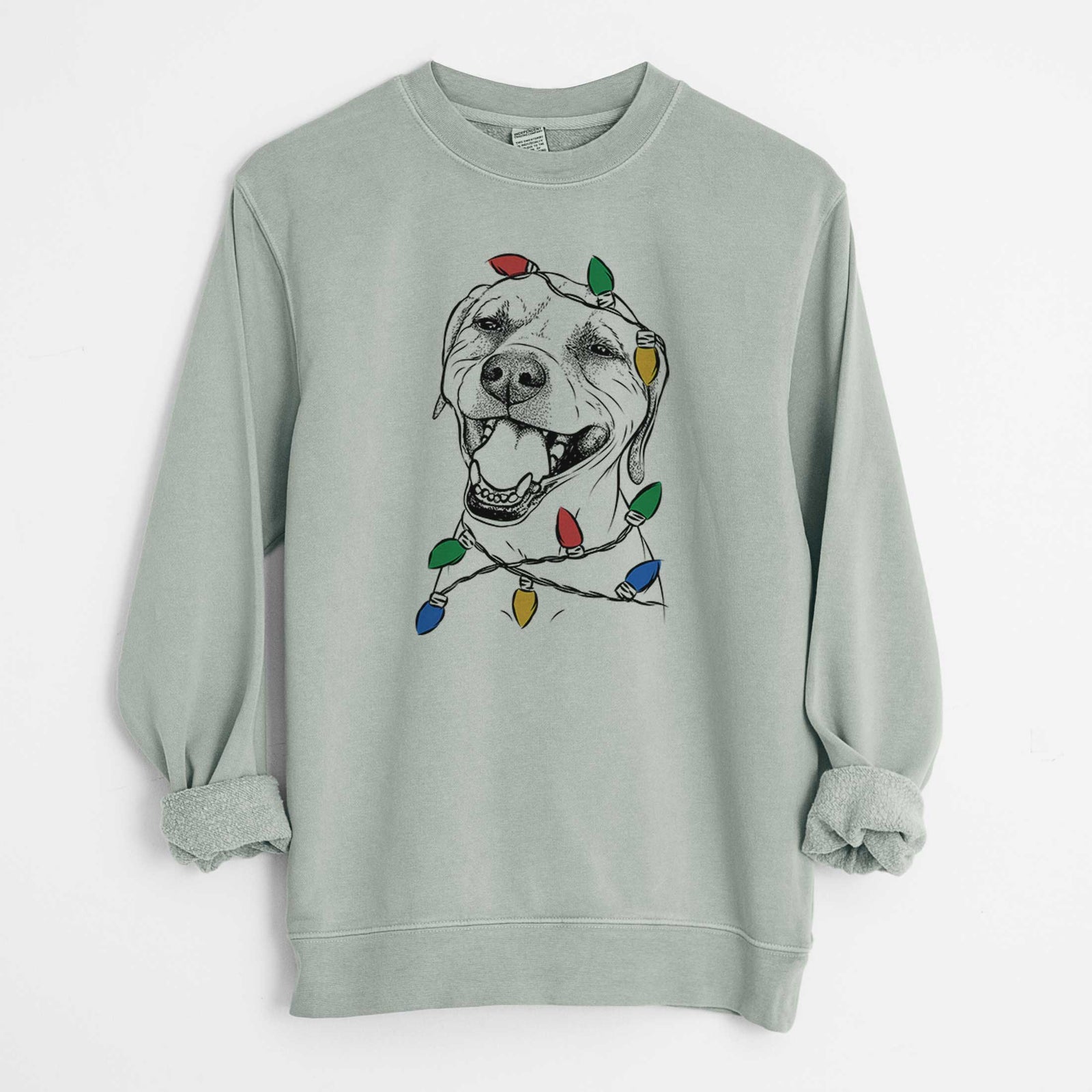 Christmas Lights Beemer the Boxer Pitbull Terrier Mix - Unisex Pigment Dyed Crew Sweatshirt