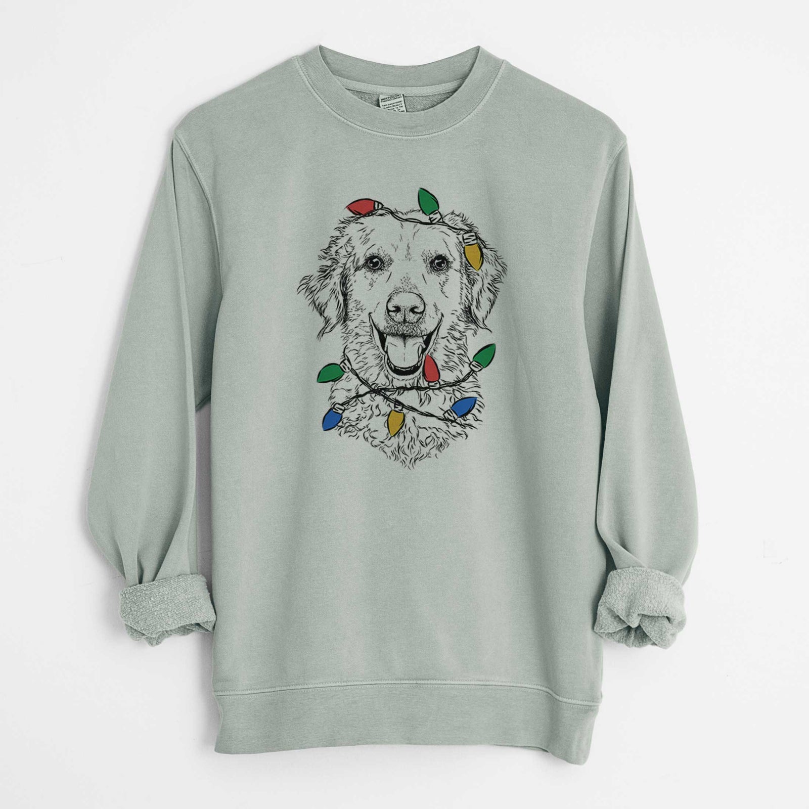 Christmas Lights Bella Bean the Goldendoodle - Unisex Pigment Dyed Crew Sweatshirt