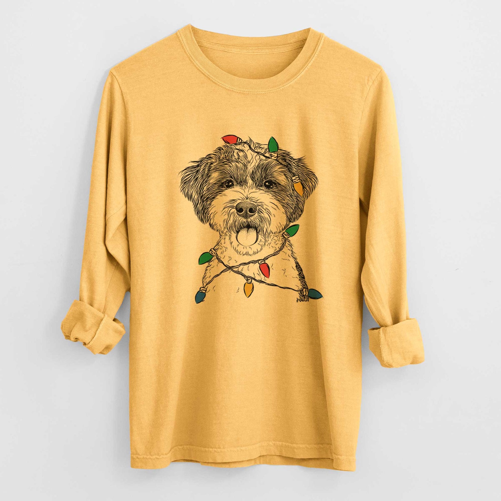 Christmas Lights Bella the Cockapoo - Heavyweight 100% Cotton Long Sleeve