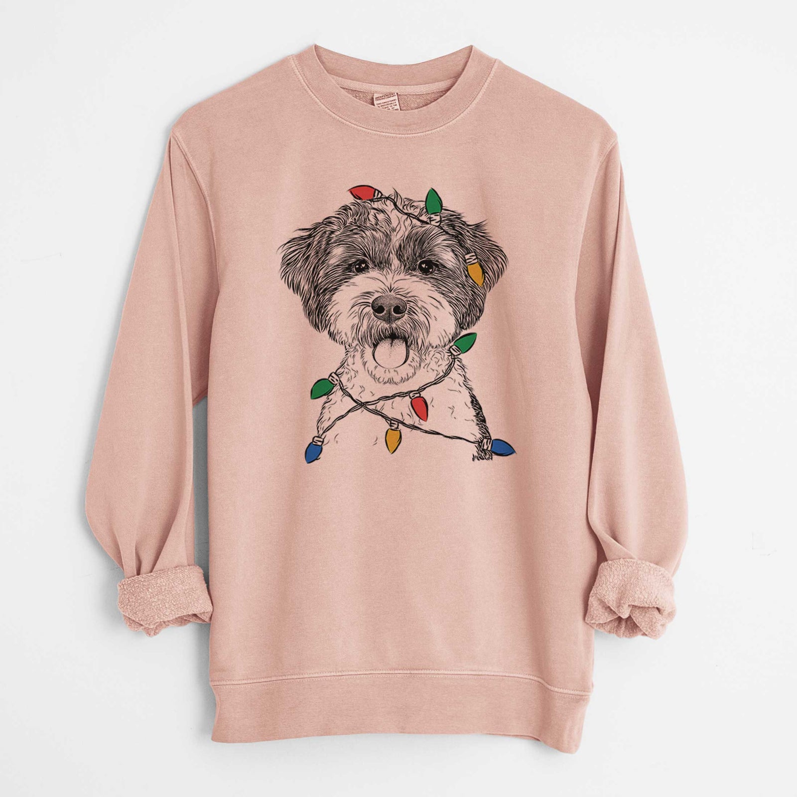 Christmas Lights Bella the Cockapoo - Unisex Pigment Dyed Crew Sweatshirt