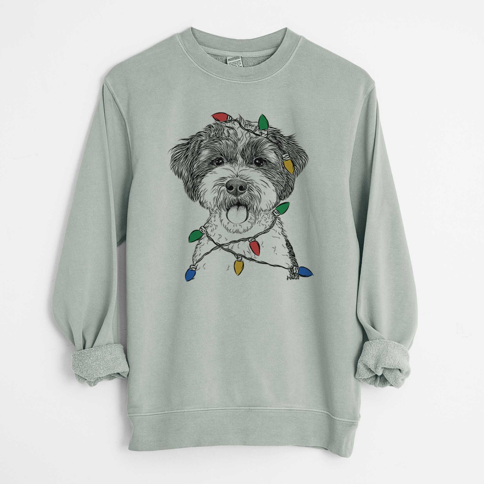 Christmas Lights Bella the Cockapoo - Unisex Pigment Dyed Crew Sweatshirt